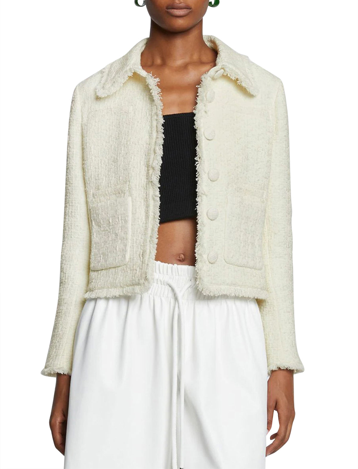 PROENZA SCHOULER WHITE LABEL Tweed Cropped Jacket in Off White