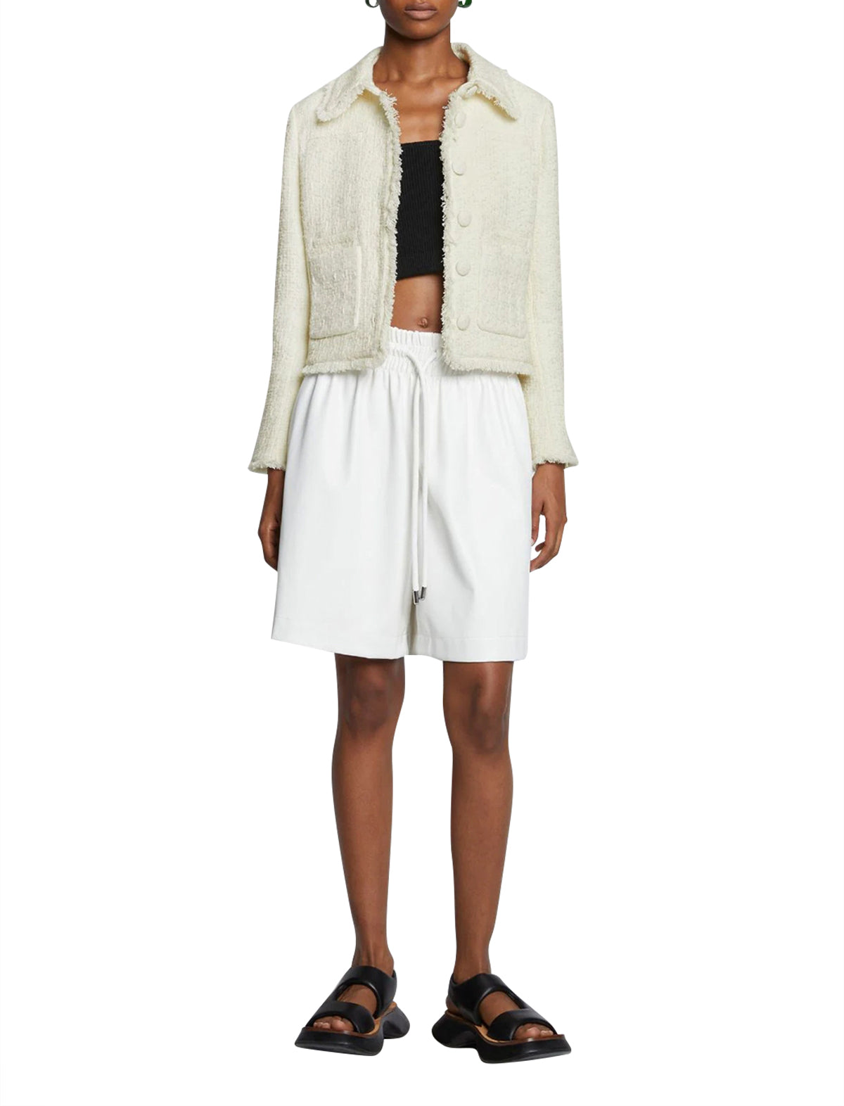 PROENZA SCHOULER WHITE LABEL Tweed Cropped Jacket in Off White