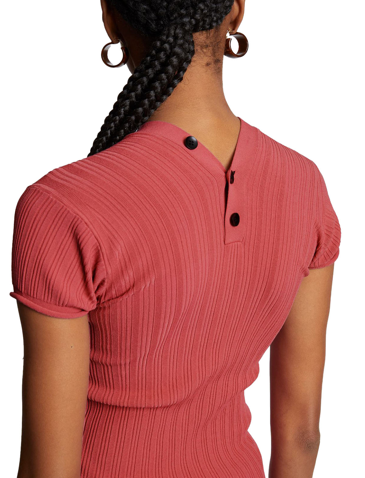 PROENZA SCHOULER WHITE LABEL Knit Short Sleeve Polo Top In Rose