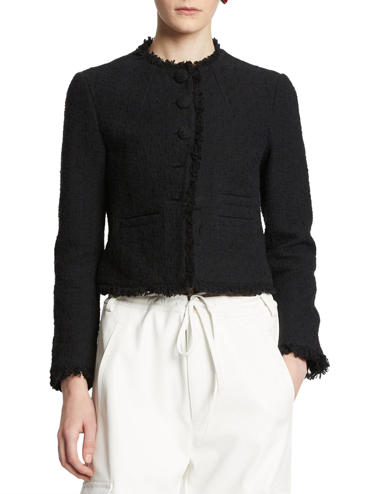 PROENZA SCHOULER WHITE LABEL Cropped Tweed Jacket in Black