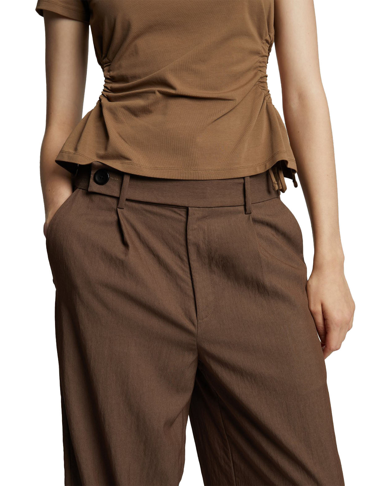 Proenza Schouler White Label Drapey Suiting Wide Leg Pant in Coffee