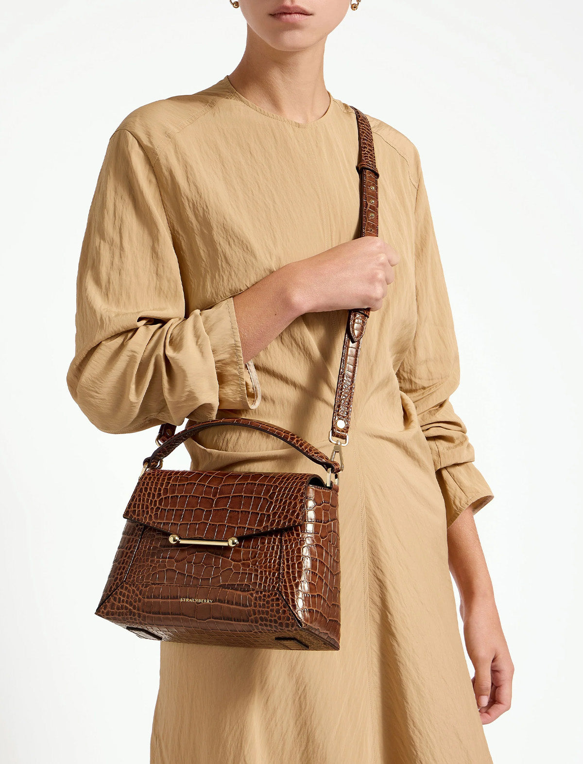 STRATHBERRY Mosaic Bag in Embossed Croc Walnut