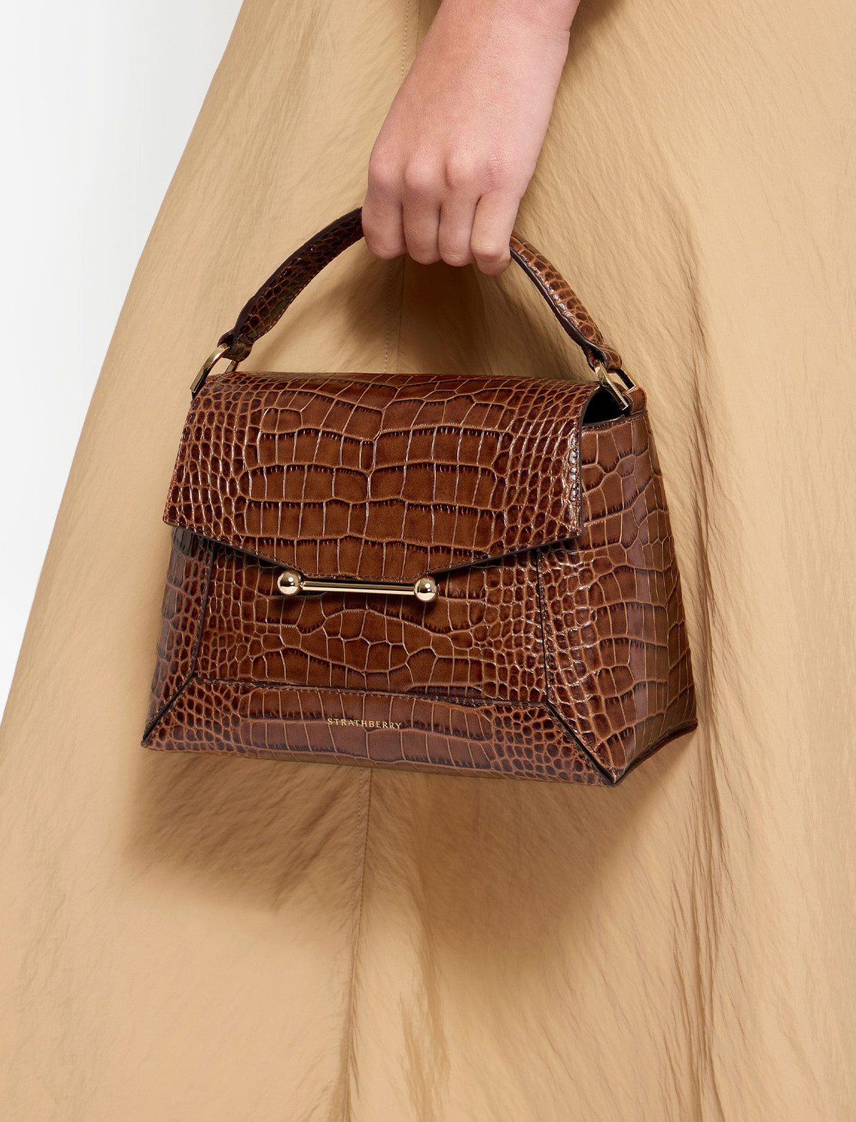 STRATHBERRY Mosaic Bag in Embossed Croc Walnut