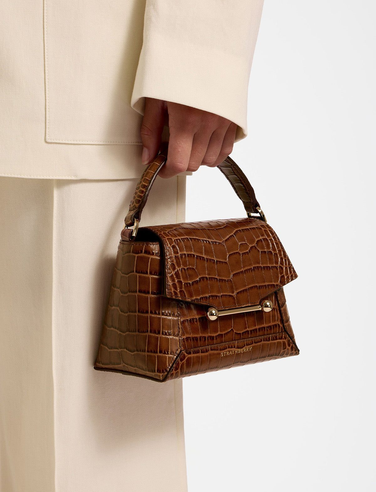 STRATHBERRY Mosaic Nano Bag in Embossed Croc Walnut