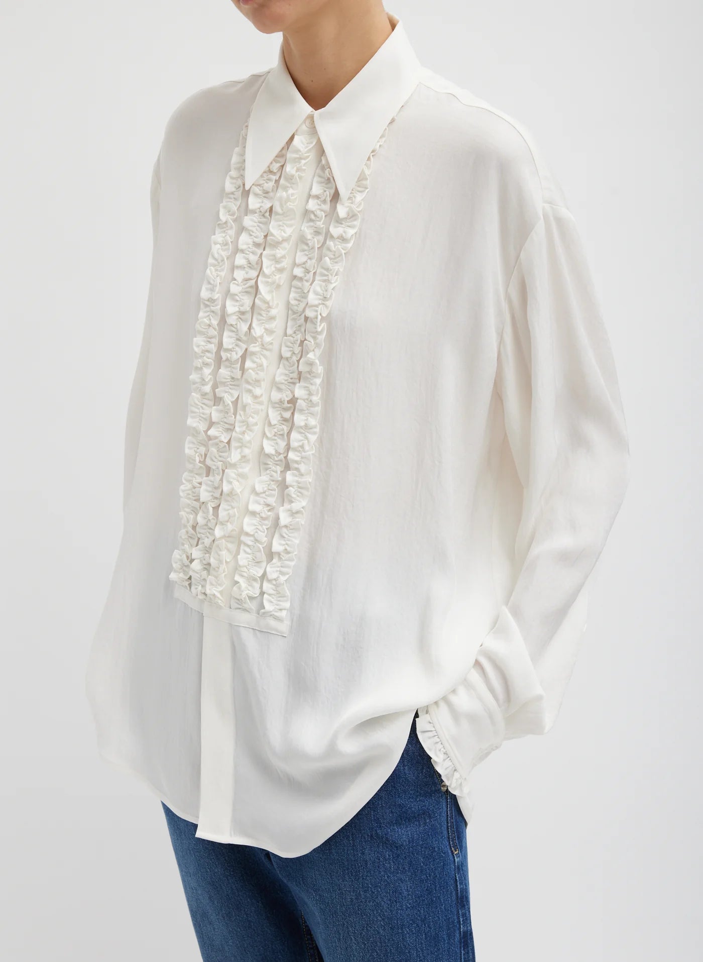 TIBI Winter Acetate Easy Tuxedo Shirt in White