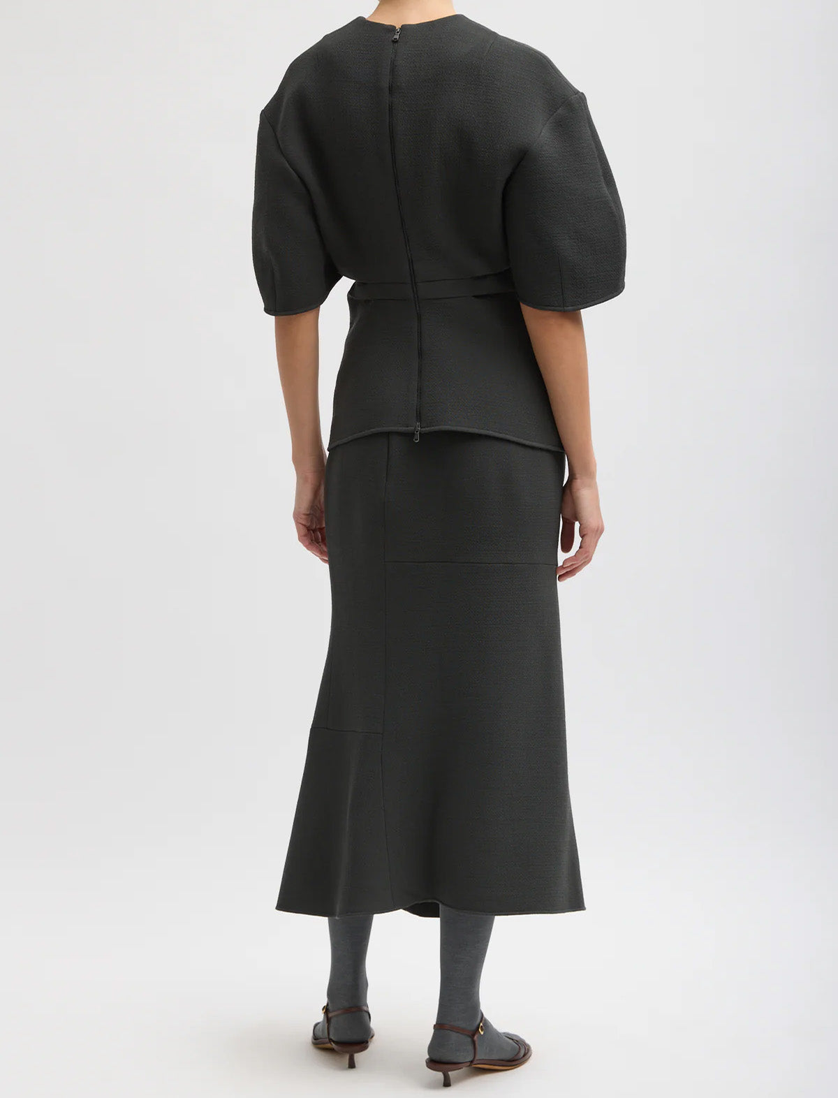 TIBI Wool Crepe Marte Fluid Skirt in Dark Grey