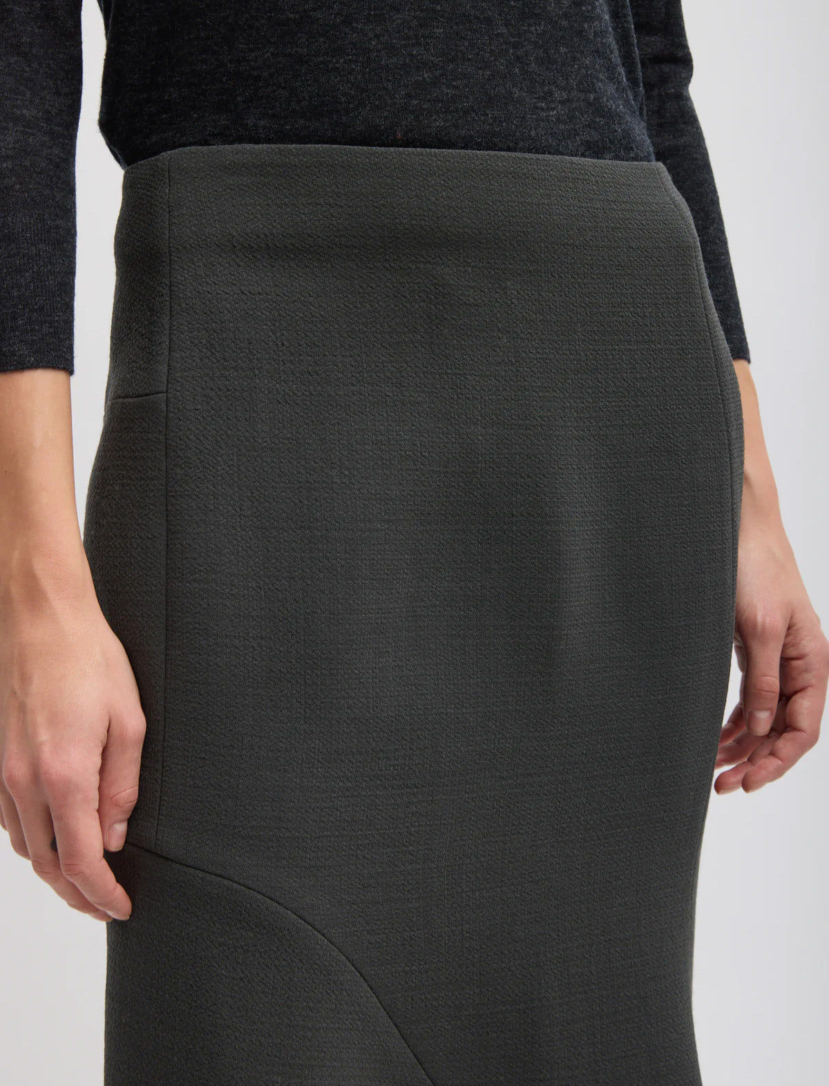 TIBI Wool Crepe Marte Fluid Skirt in Dark Grey