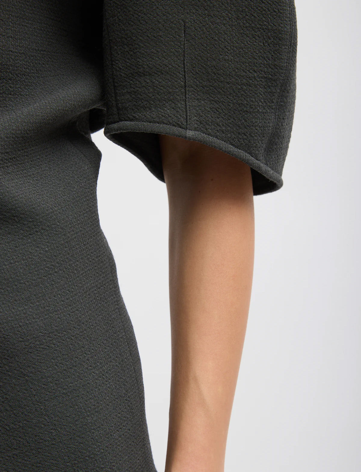 TIBI Wool Crepe Slit Front T-Shirt in Dark Grey