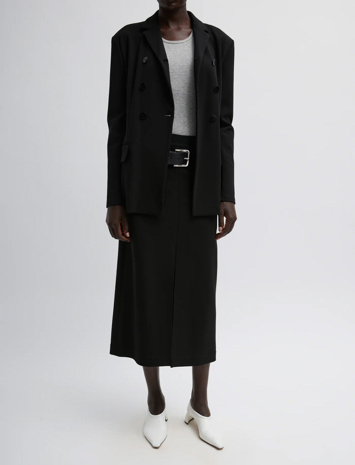 TIBI Wren Crepe Knit Fitted Blazer in Black