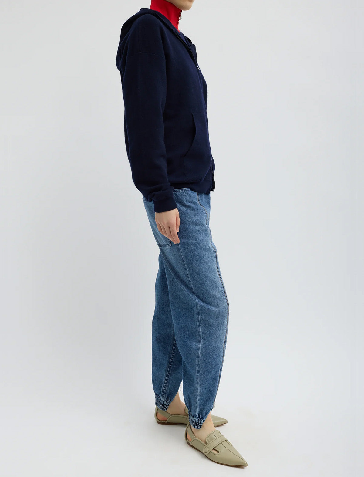 TIBI Zippered Denim Jogger in Classic Blue