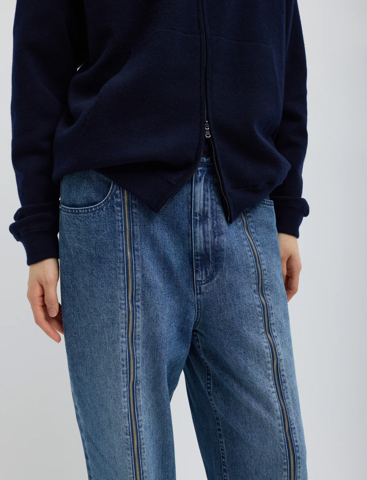 TIBI Zippered Denim Jogger in Classic Blue