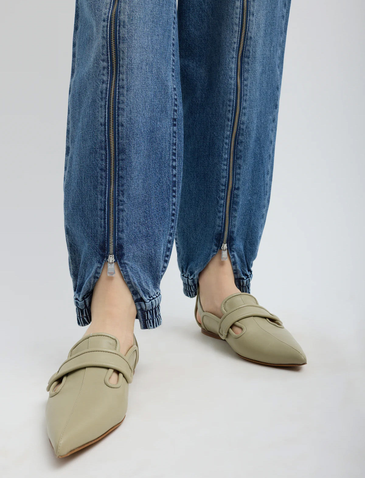 TIBI Zippered Denim Jogger in Classic Blue