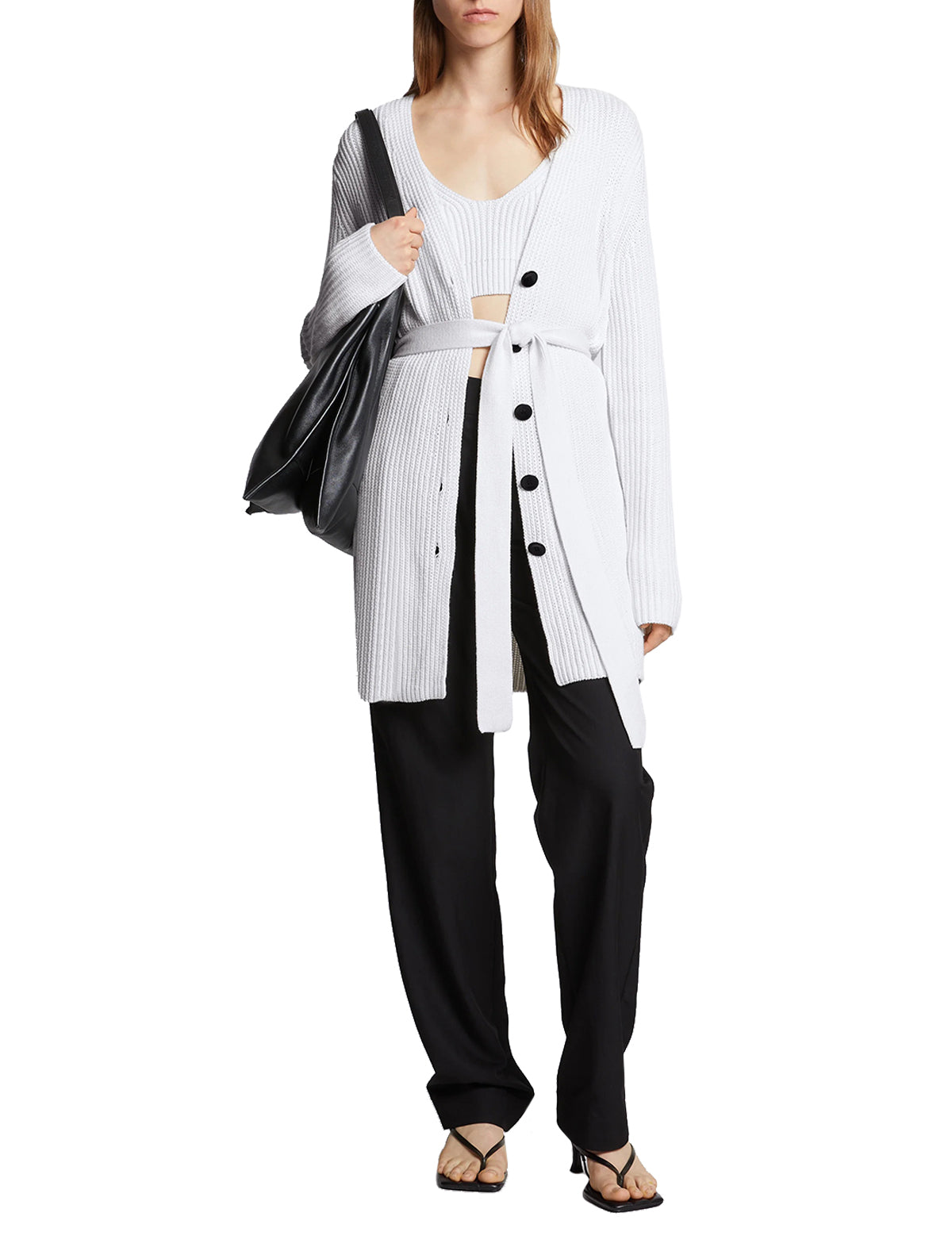 PROENZA SCHOULER WHITE LABEL Ribbed Cotton Cashmere Cardigan In Off White