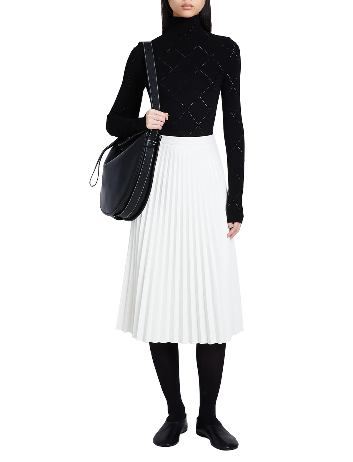 PROENZA SCHOULER WHITE LABEL Faux Leather Pleated Skirt in Off White