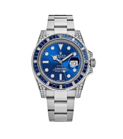 ROLEX SUBMARINER DATE White Gold Blue Dial Sapphire Baguette Diamond