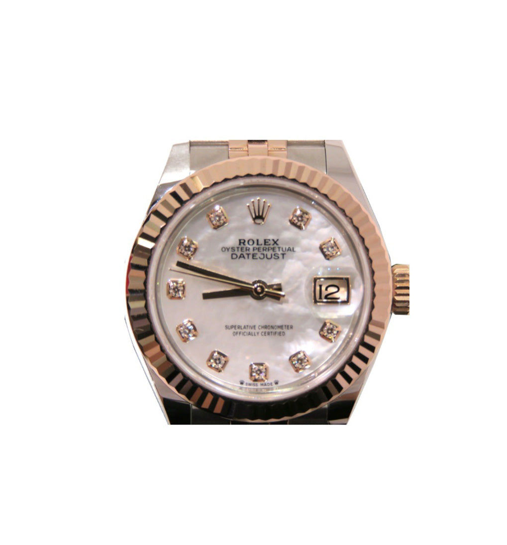 ROLEX LADY-DATEJUST 28 WHITE SHELL 10pcs Diamonds