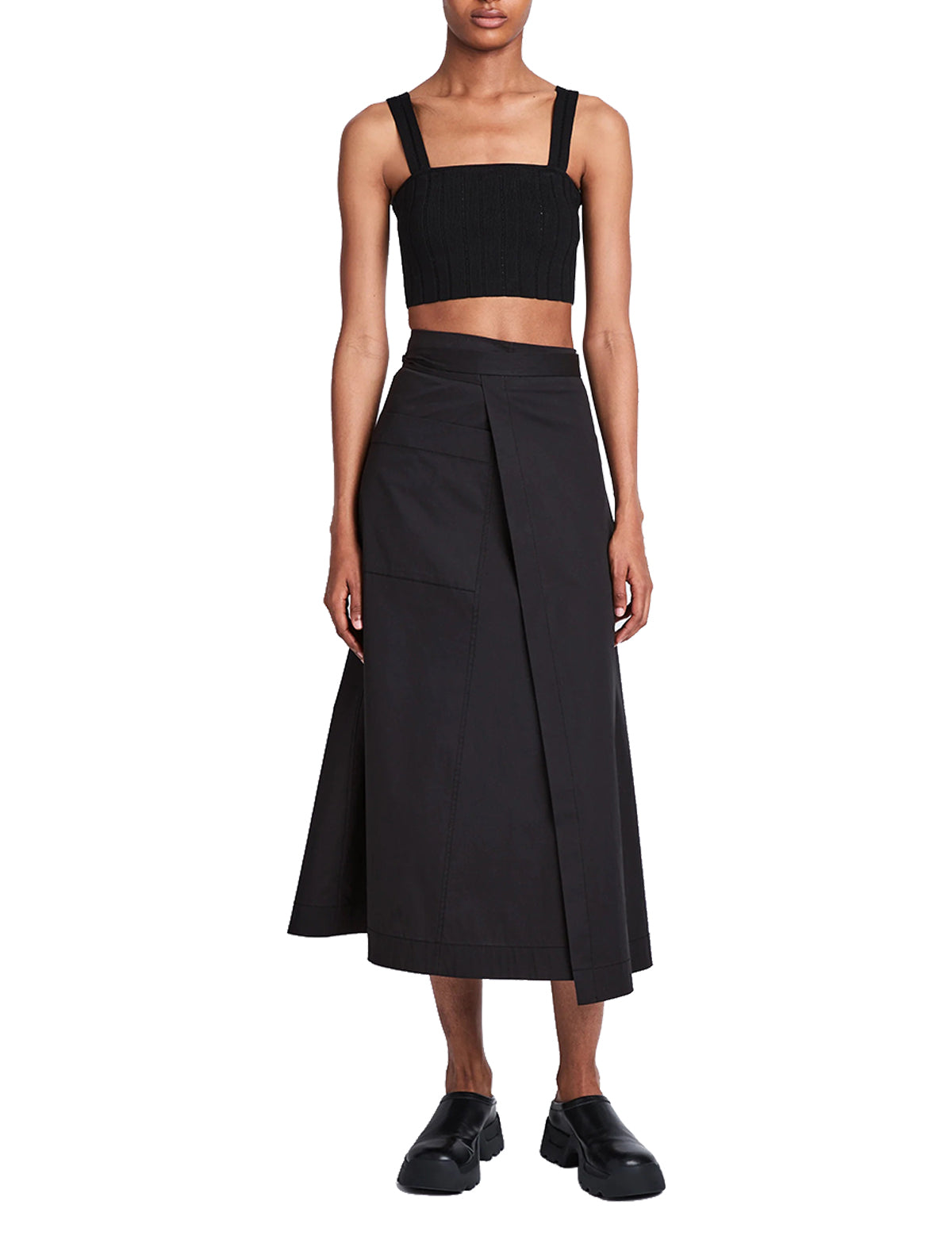 PROENZA SCHOULER WHITE LABEL Soft Poplin Wrap Skirt in Black