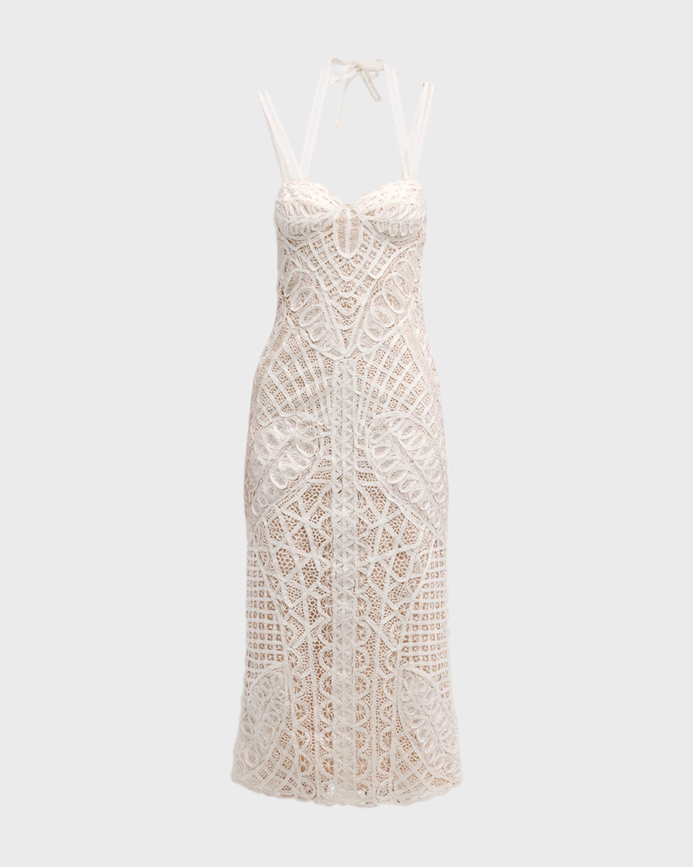 CULT GAIA Louise Lace Crochet Midi Dress in Off White
