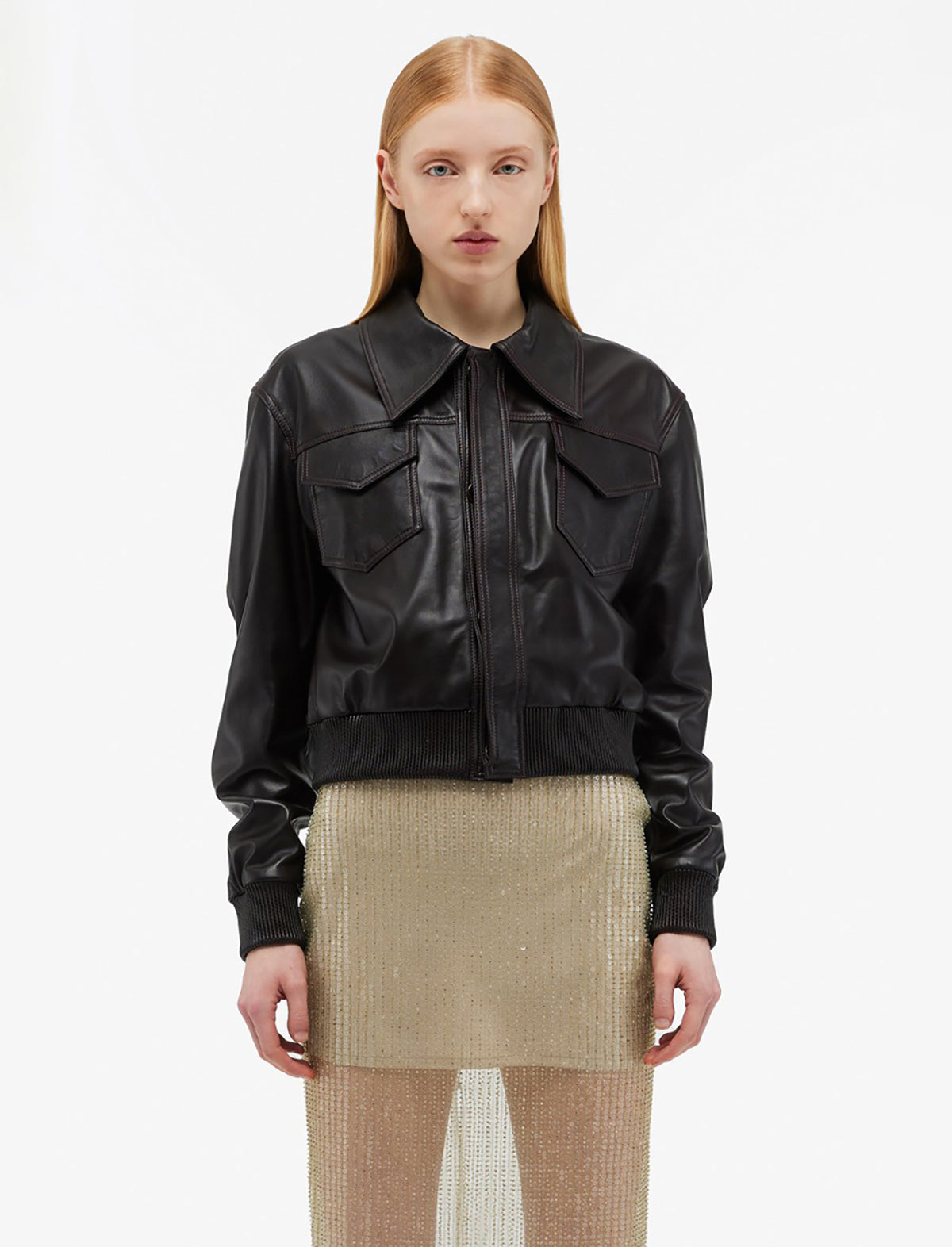 REMAIN Small Leather Jacket in Chocolate Plum