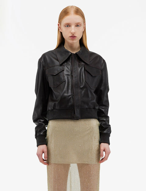 REMAIN Small Leather Jacket in Chocolate Plum
