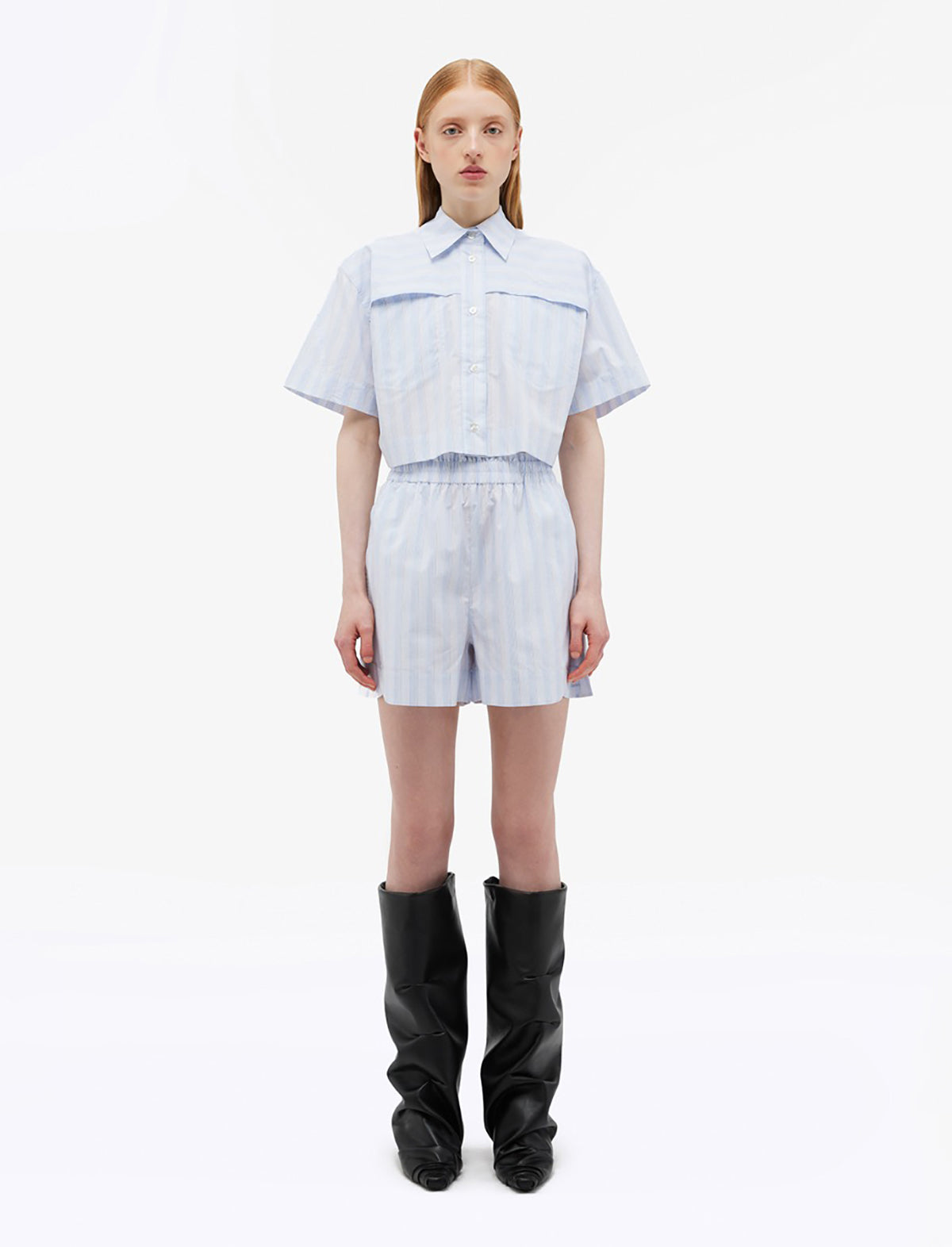 REMAIN Striped Wide Shorts in Grapemist Comb