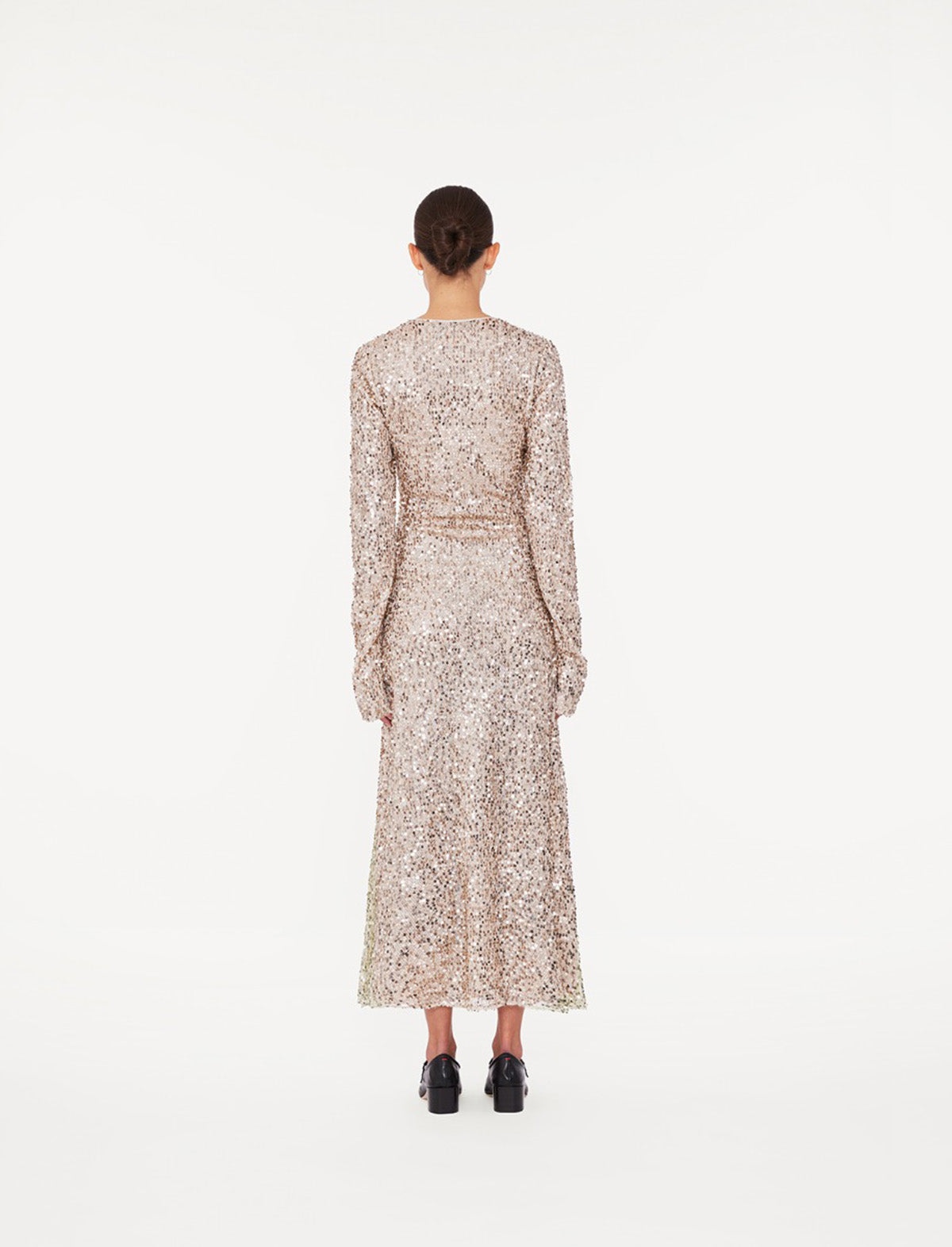 ROTATE Birger Christensen Net Sequins Midi LS 4 Dress In Macadamia