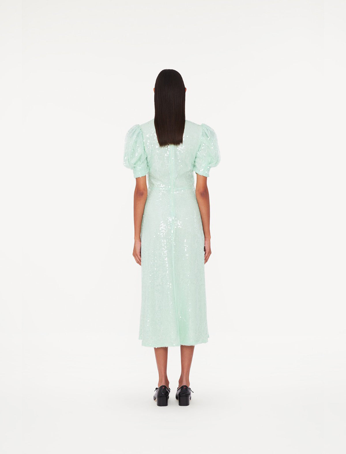 ROTATE Birger Christensen Sequins V-Neck Dress In Gossamer Green