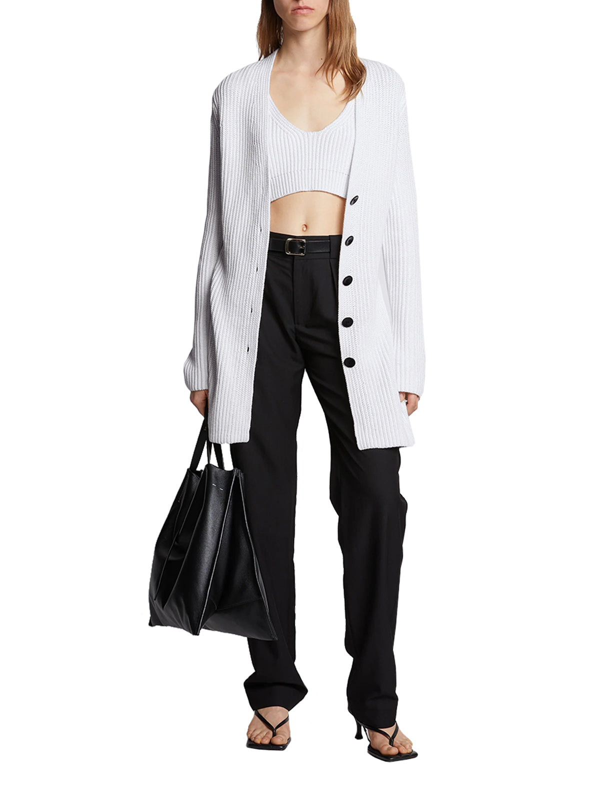 PROENZA SCHOULER WHITE LABEL Ribbed Cotton Cashmere Cardigan In Off White