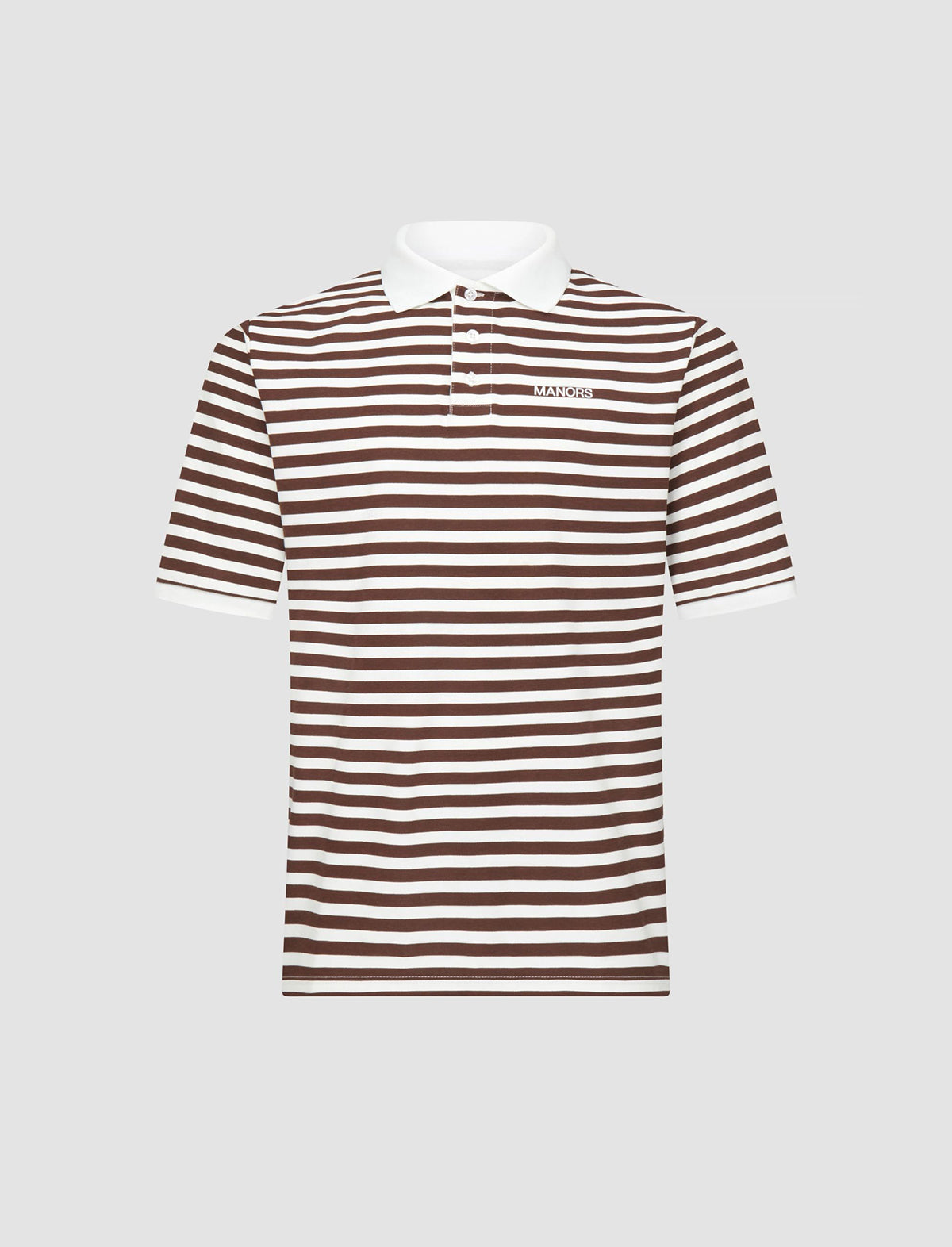 MANORS GOLF Striped Pique Polo in Cream / Brown