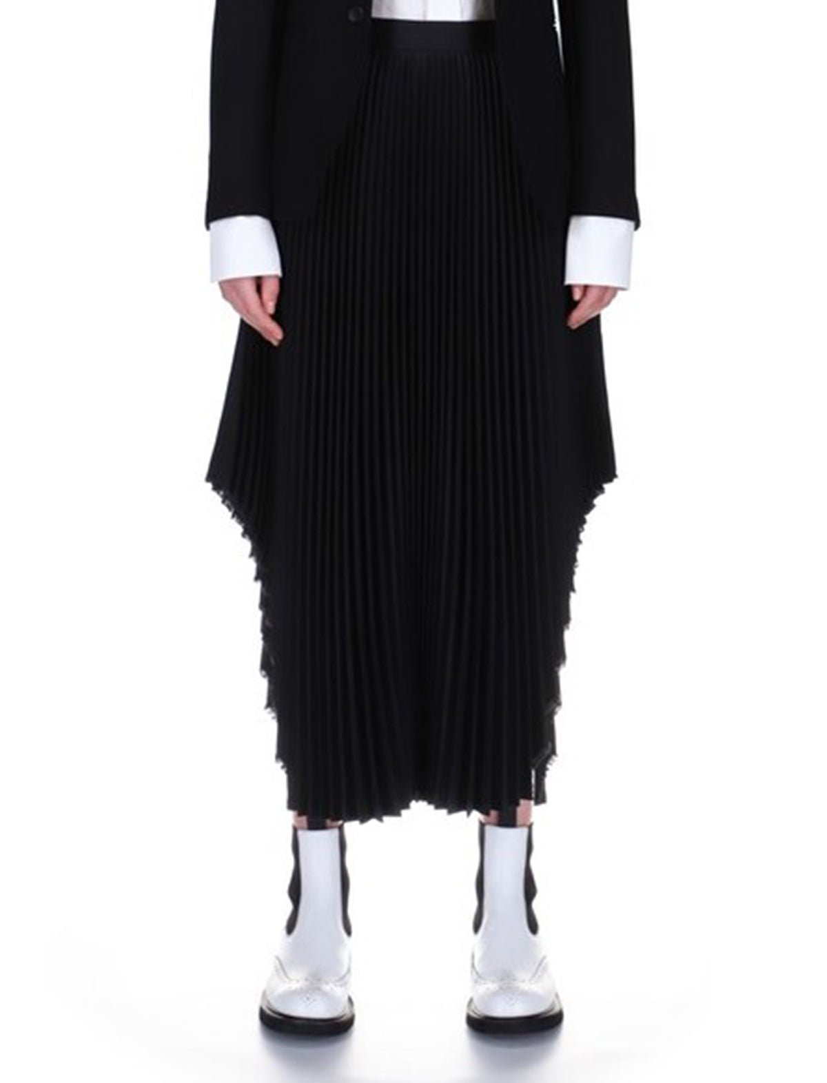 BEAUTIFUL PEOPLE Asymmetrical Gabardine Pleated Skirt in Black