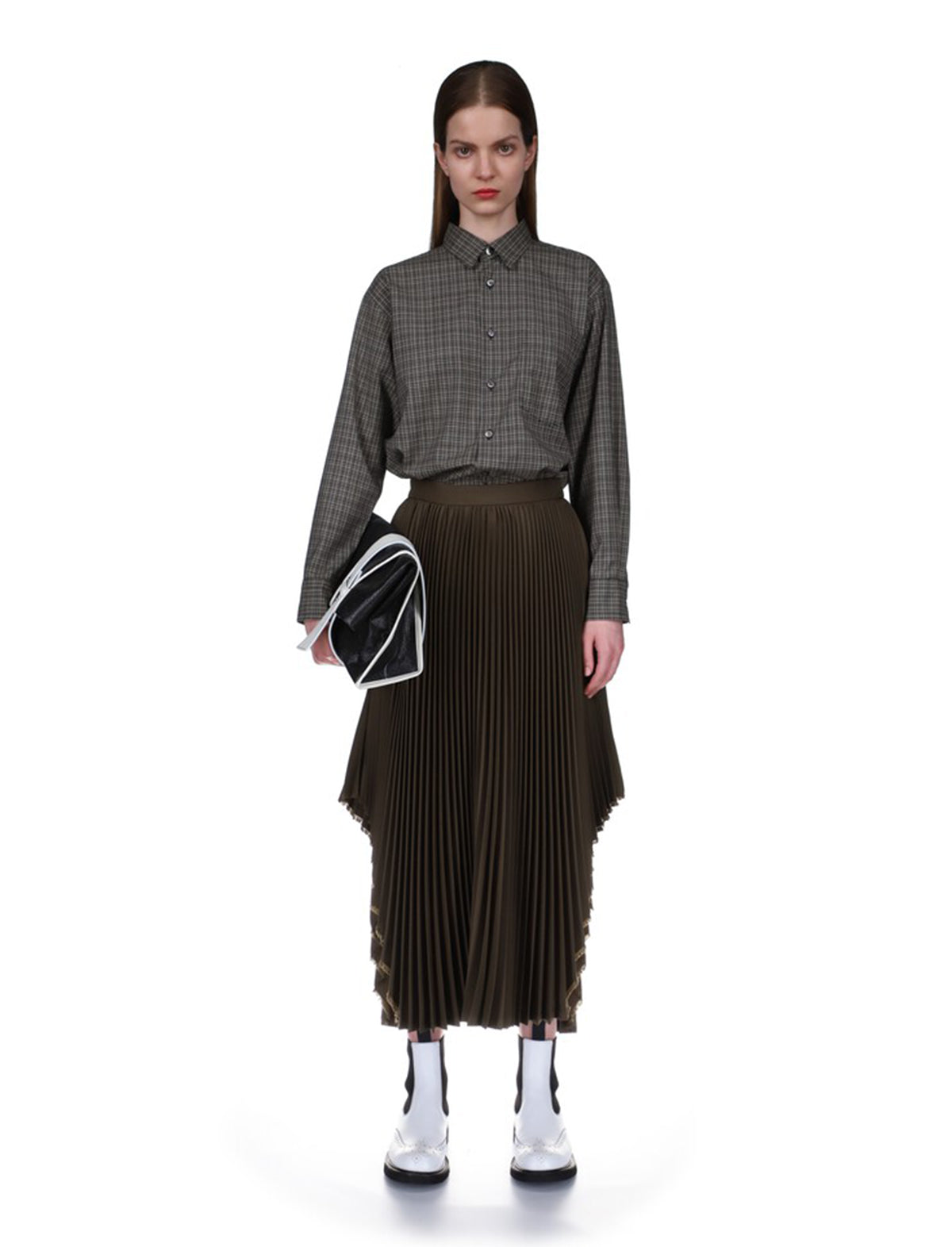 BEAUTIFUL PEOPLE Asymmetrical Gabardine Pleated Skirt in Olive
