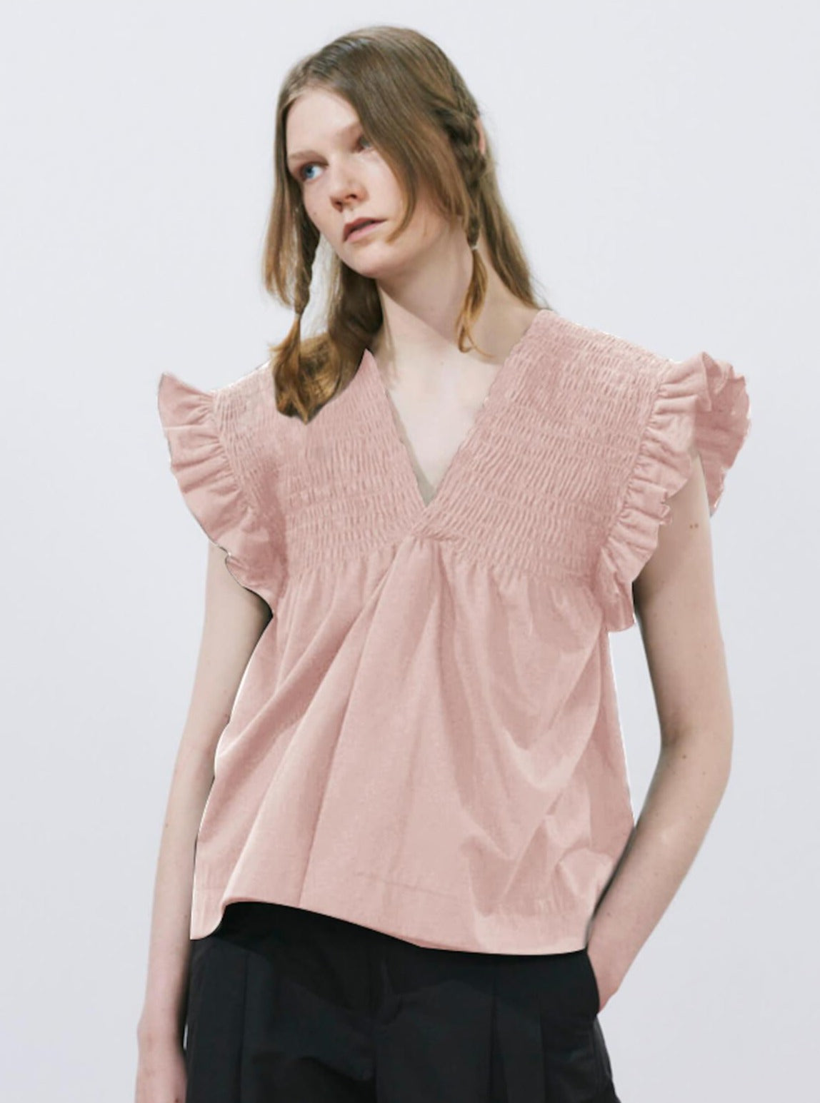 BEAUTIFUL PEOPLE V-Neck Shirred Top in Pink