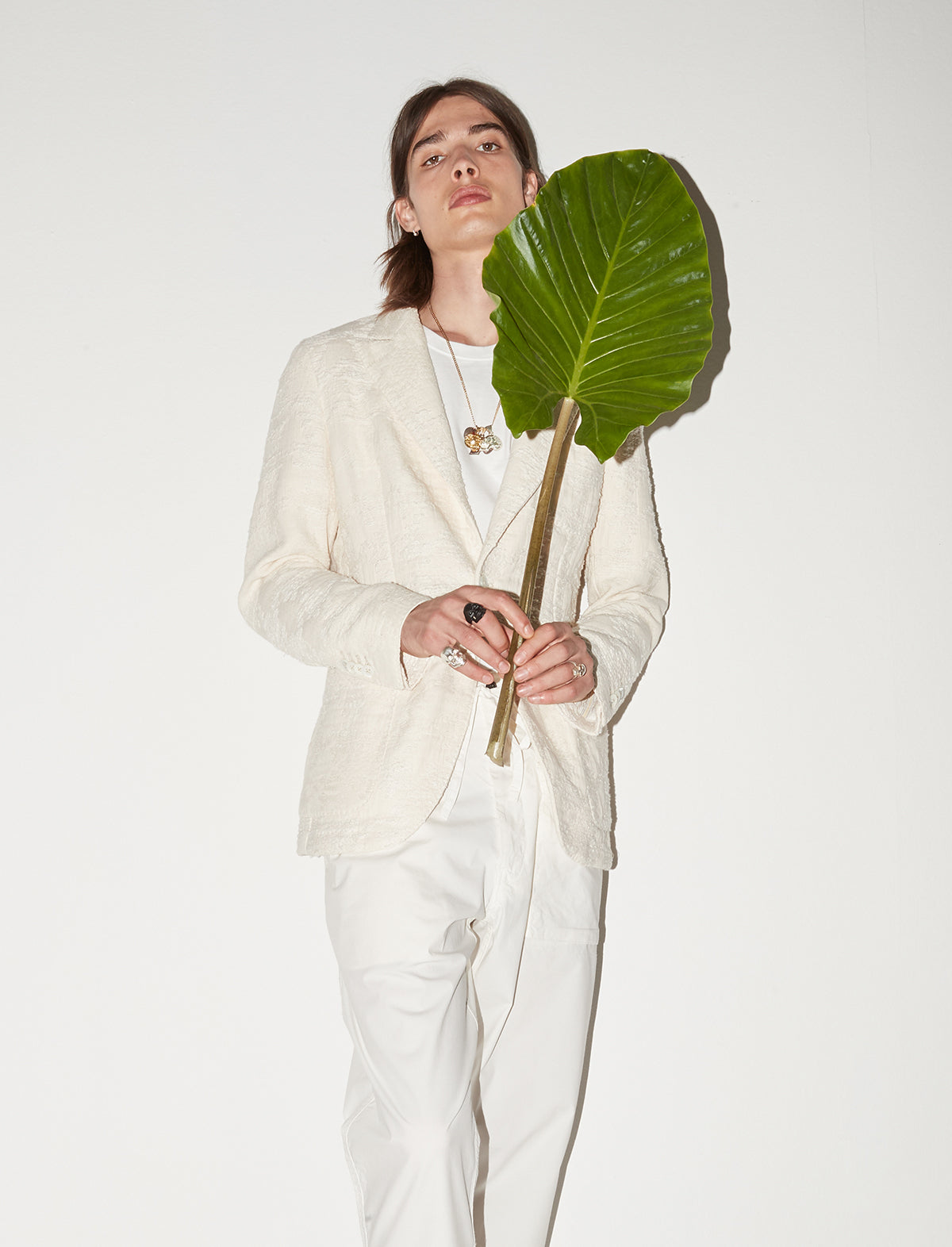 GABRIELE PASINI Textured Blazer in White/Ivory