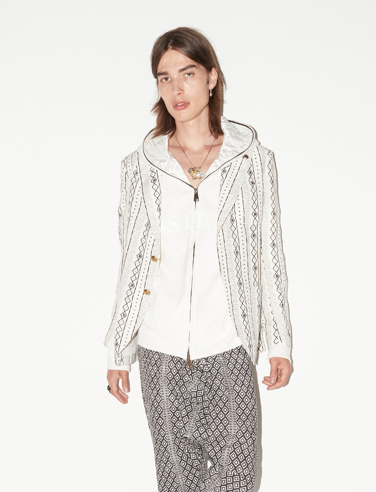 GABRIELE PASINI Cotton-Flax Blazer in White Aztec