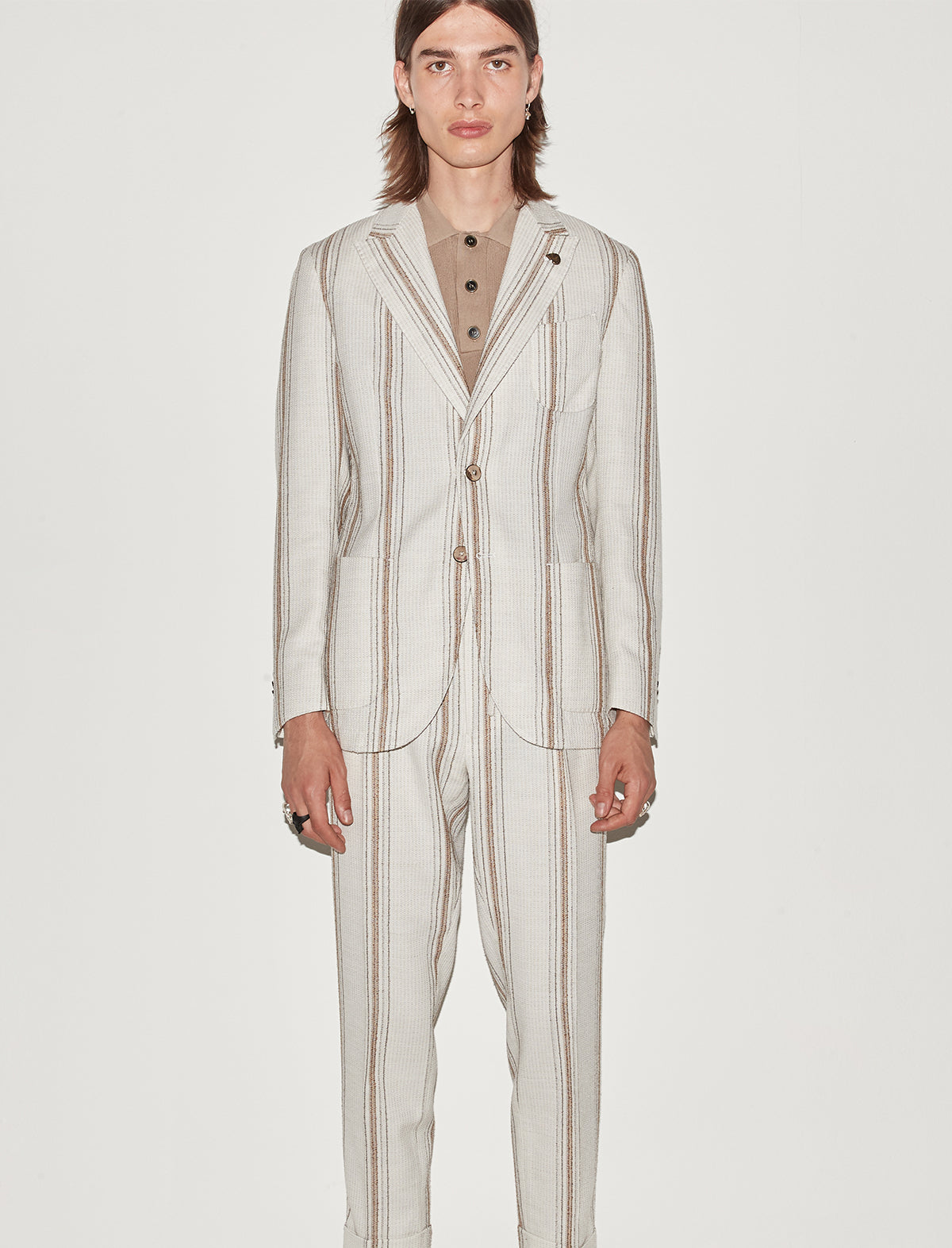 GABRIELE PASINI 2-Piece Suit in White Beige Stripes
