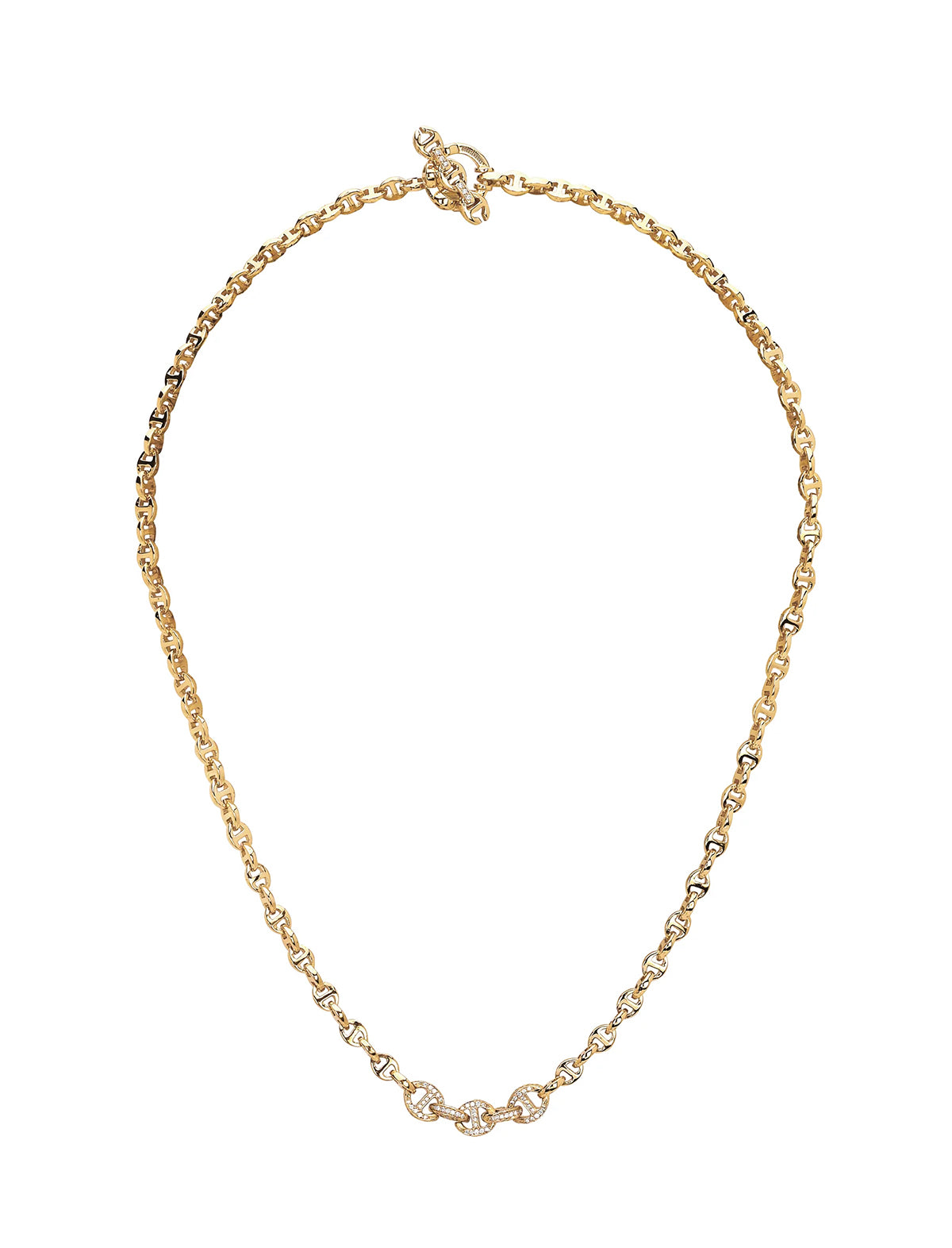 HOORSENBUHS 3mm Open-Link™ Necklace w/ Five Link Pave 18k Yellow Gold