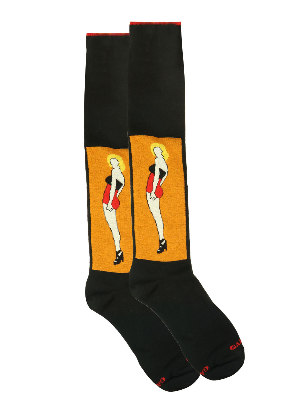 Gallo Long Socks in Black w/ Abstract Character Print
