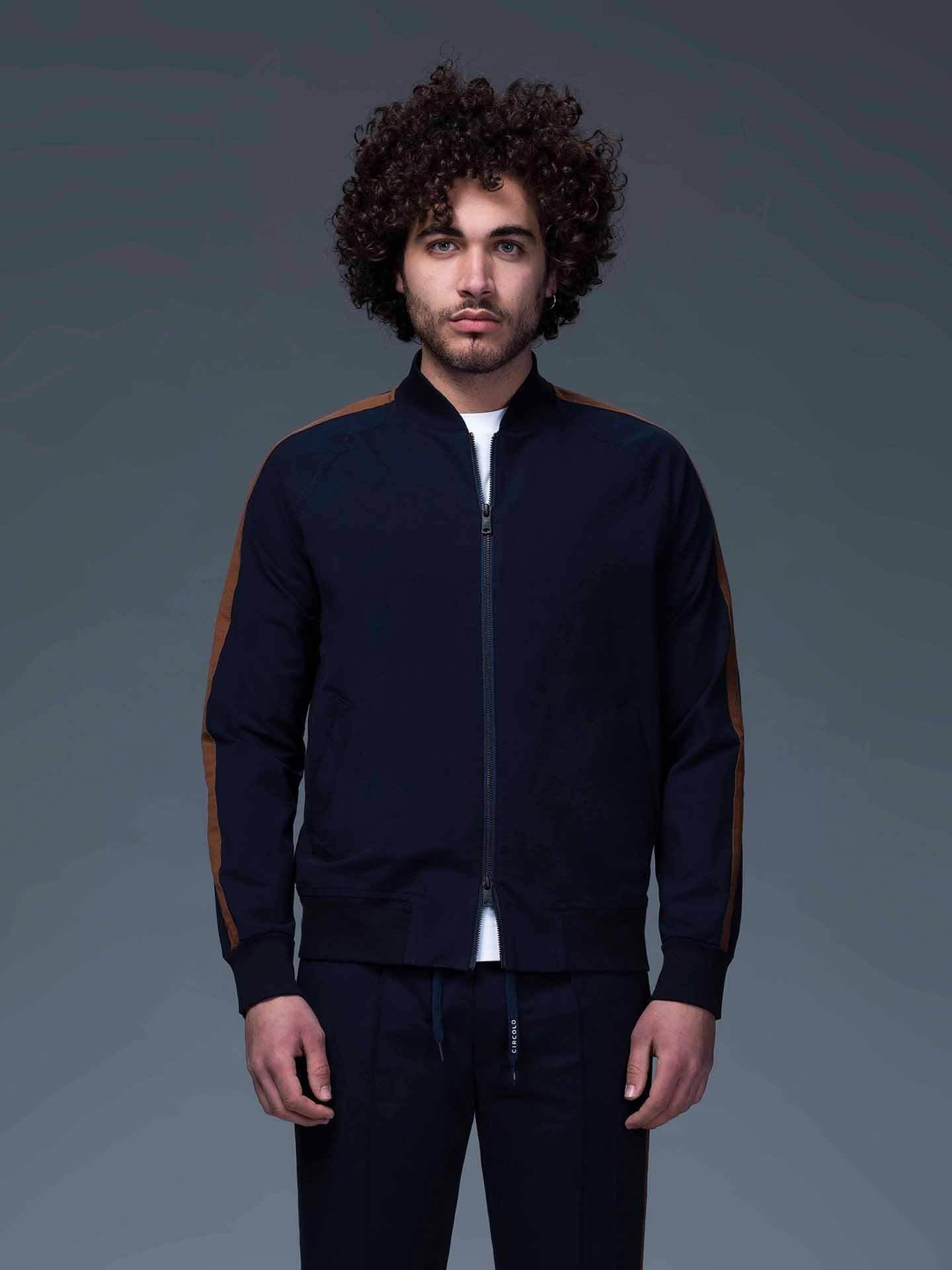 CIRCOLO 1901 Cotton Jersey Bomber Jacket in Navy | CLOSET Singapore