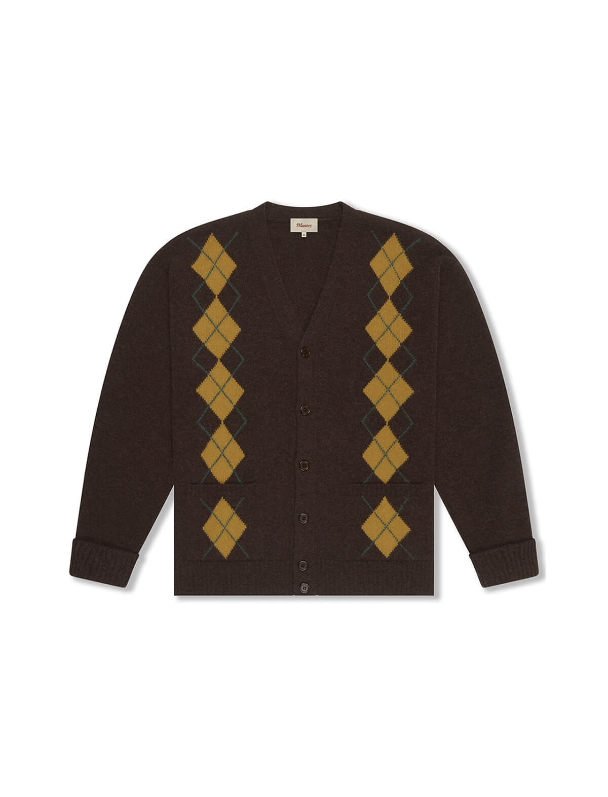 MANORS GOLF Striped Argyle Cardigan in Brown/Gold