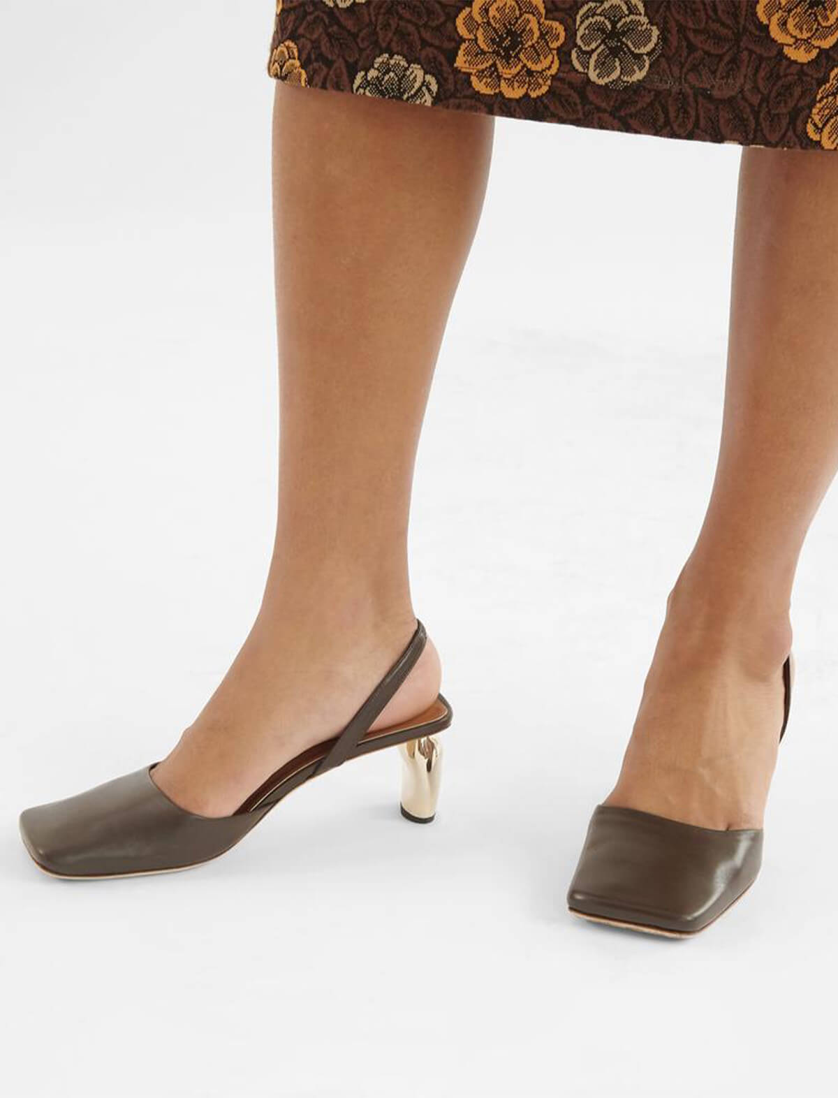 REJINA PYO Luna Slingback Heels in Leather Dark Brown