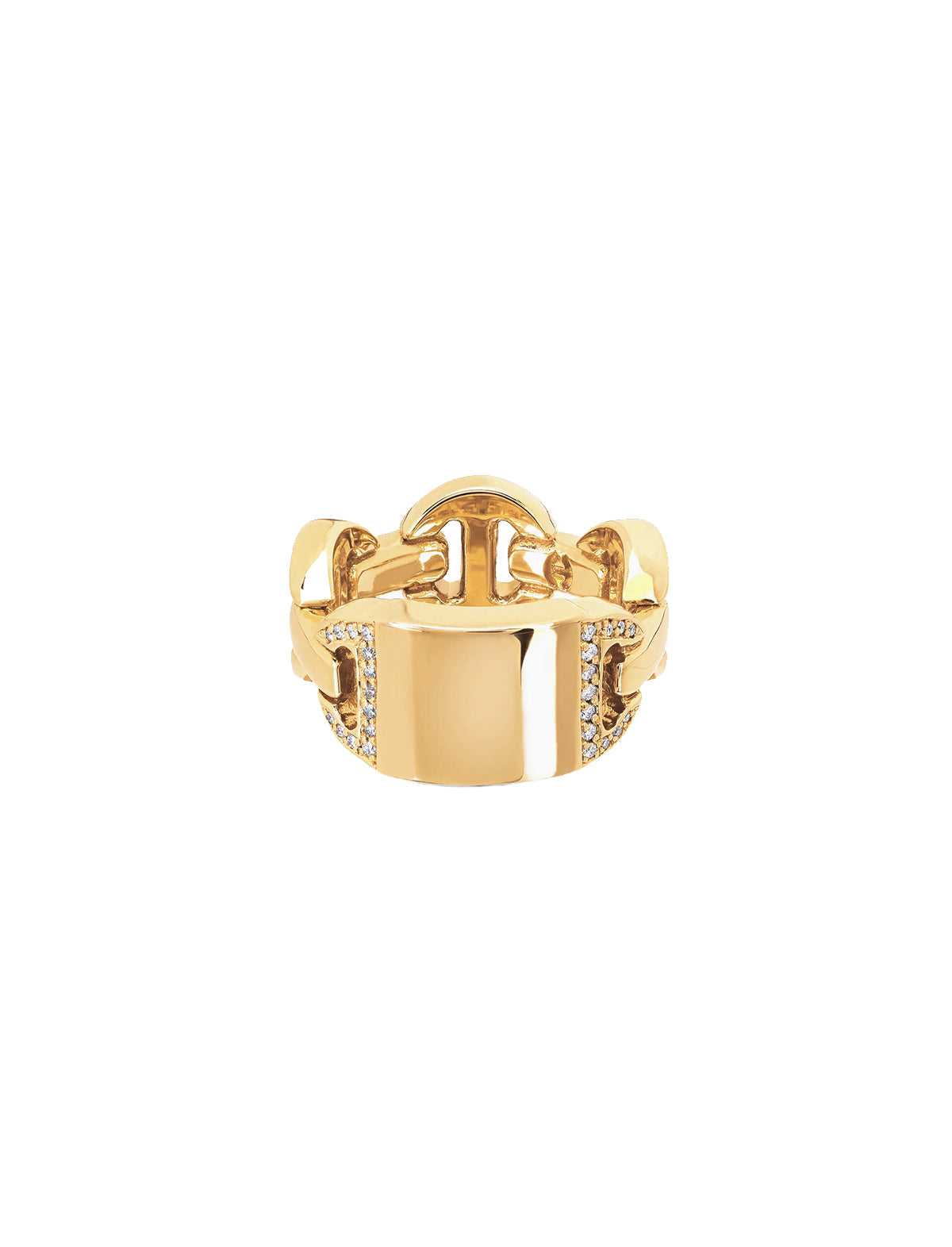 HOORSENBUHS Brute Classic Tri-Link Monogram with Diamonds Ring 18k Yellow  Gold