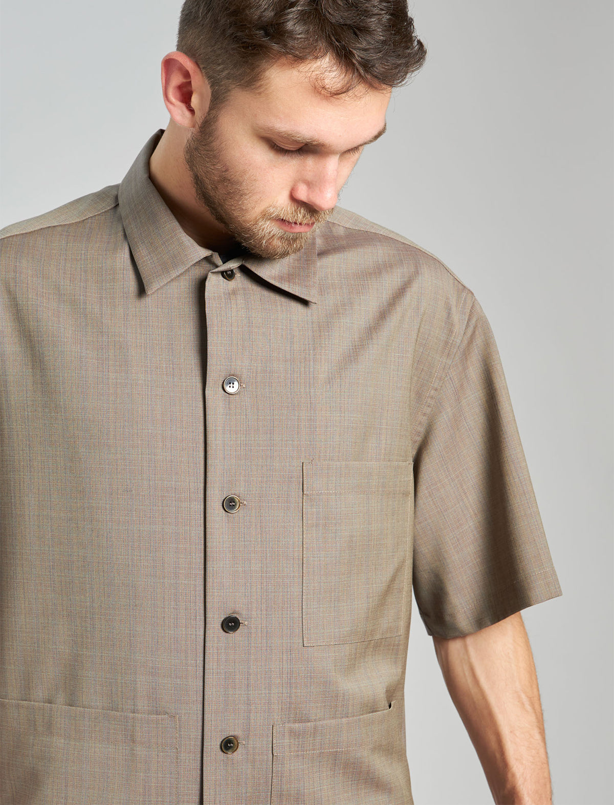 BARENA VENEZIA Short Sleeve Button-Up Shirt in Khaki
