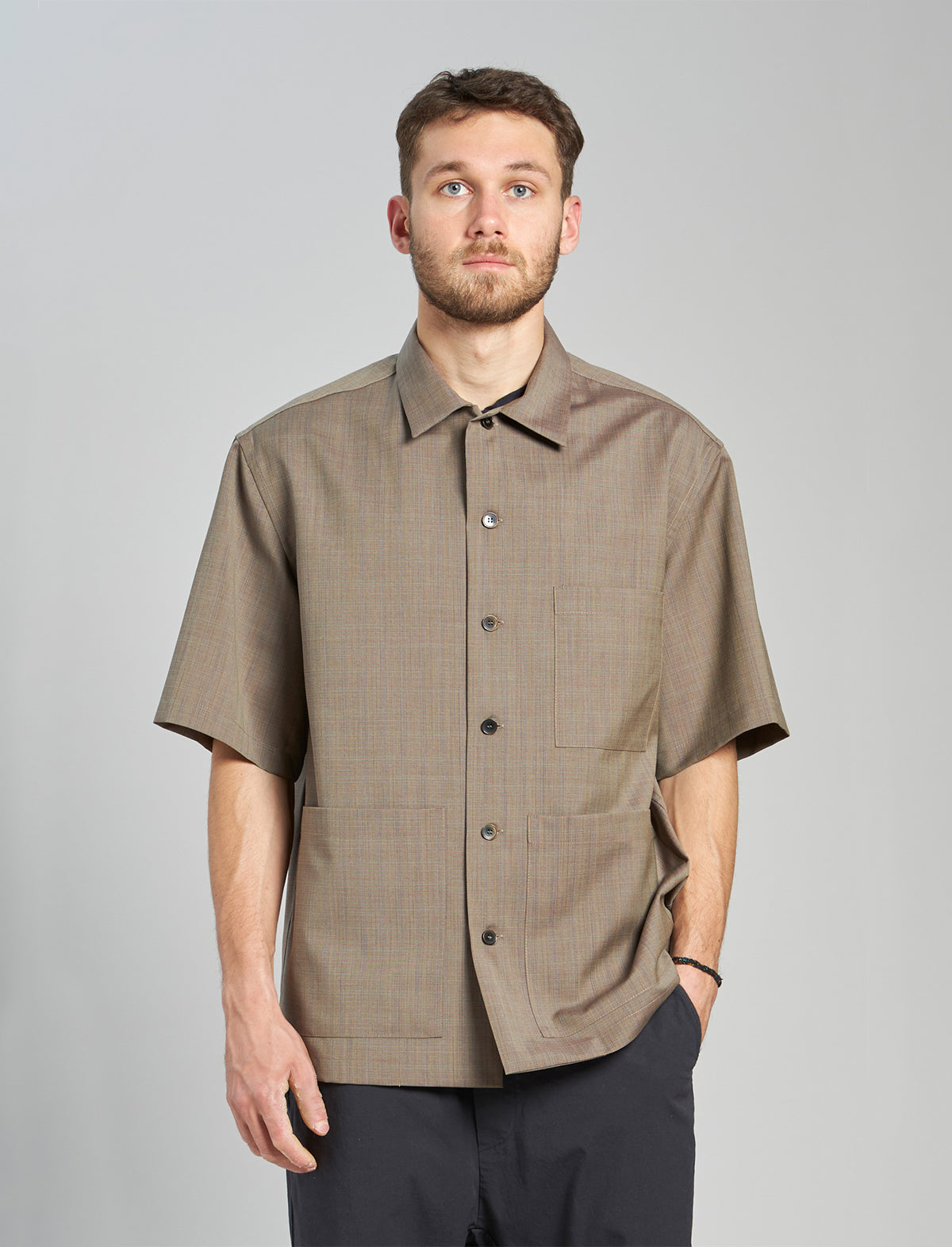 BARENA VENEZIA Short Sleeve Button-Up Shirt in Khaki