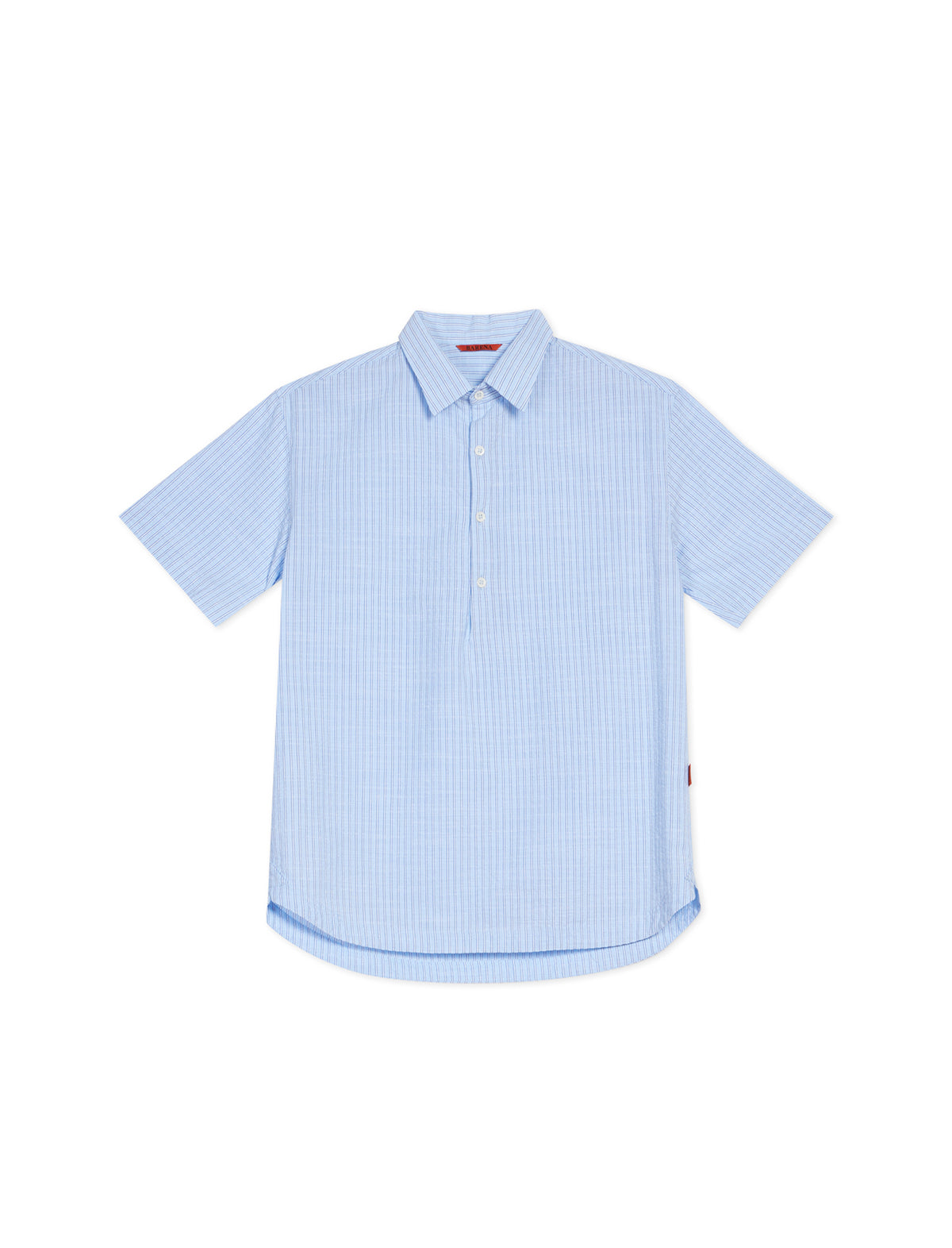 BARENA VENEZIA Half-Buttoned Short-Sleeve Cotton Shirt in Light Blue