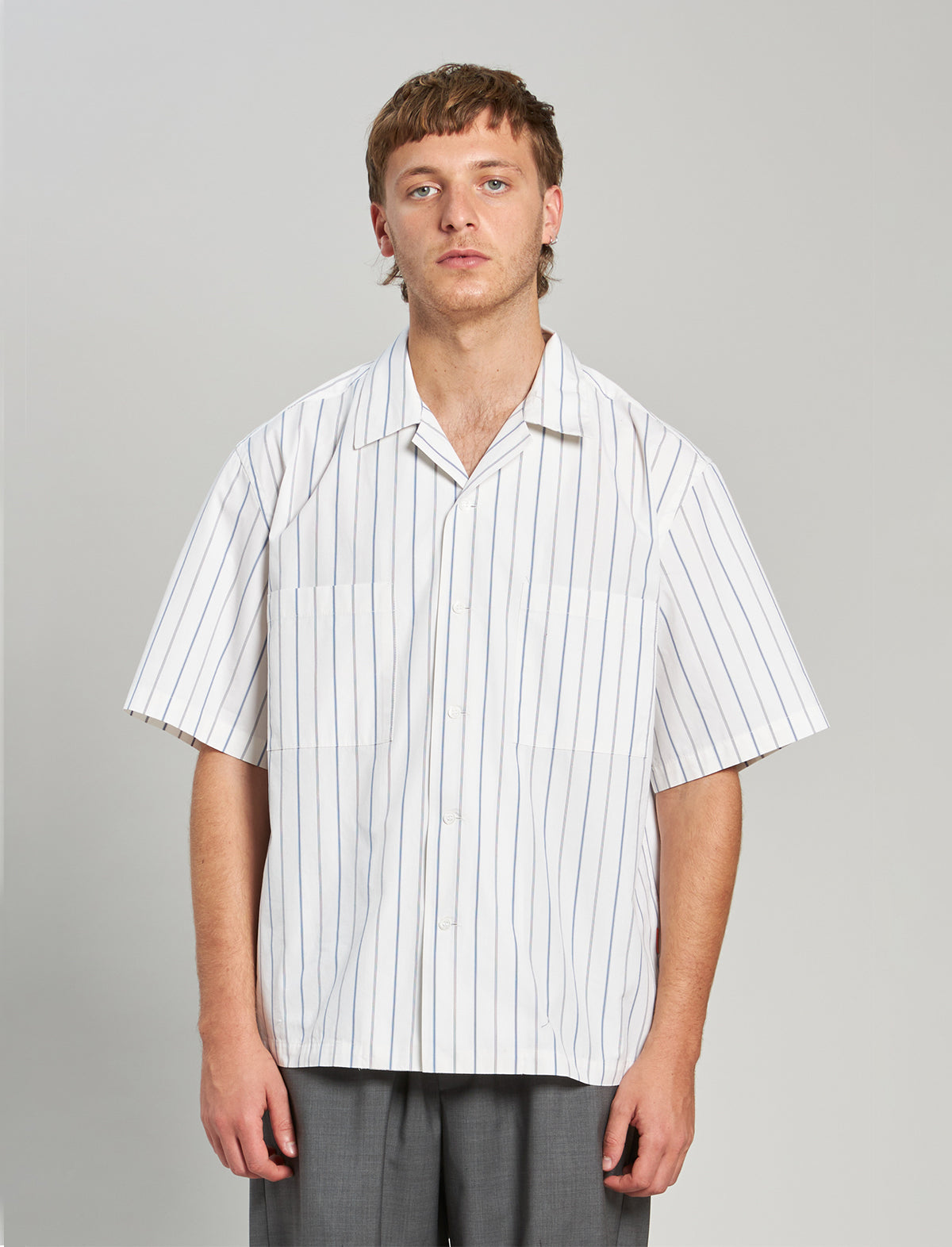 BARENA VENEZIA Cotton-Poplin Short-Sleeve Shirt in White Pinstripes