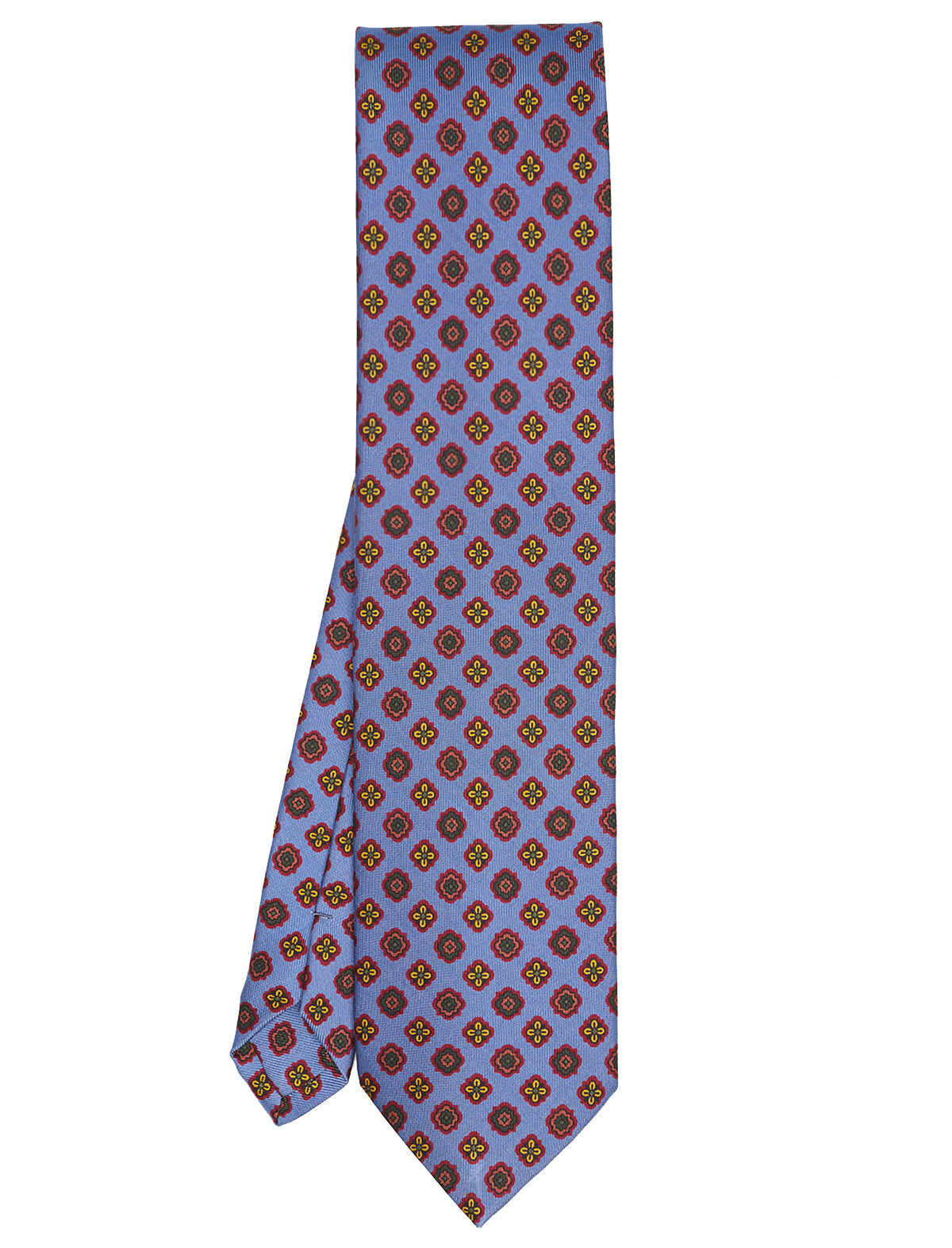E.Marinella Hand-Printed Silk Tie in Mid-Blue Floral