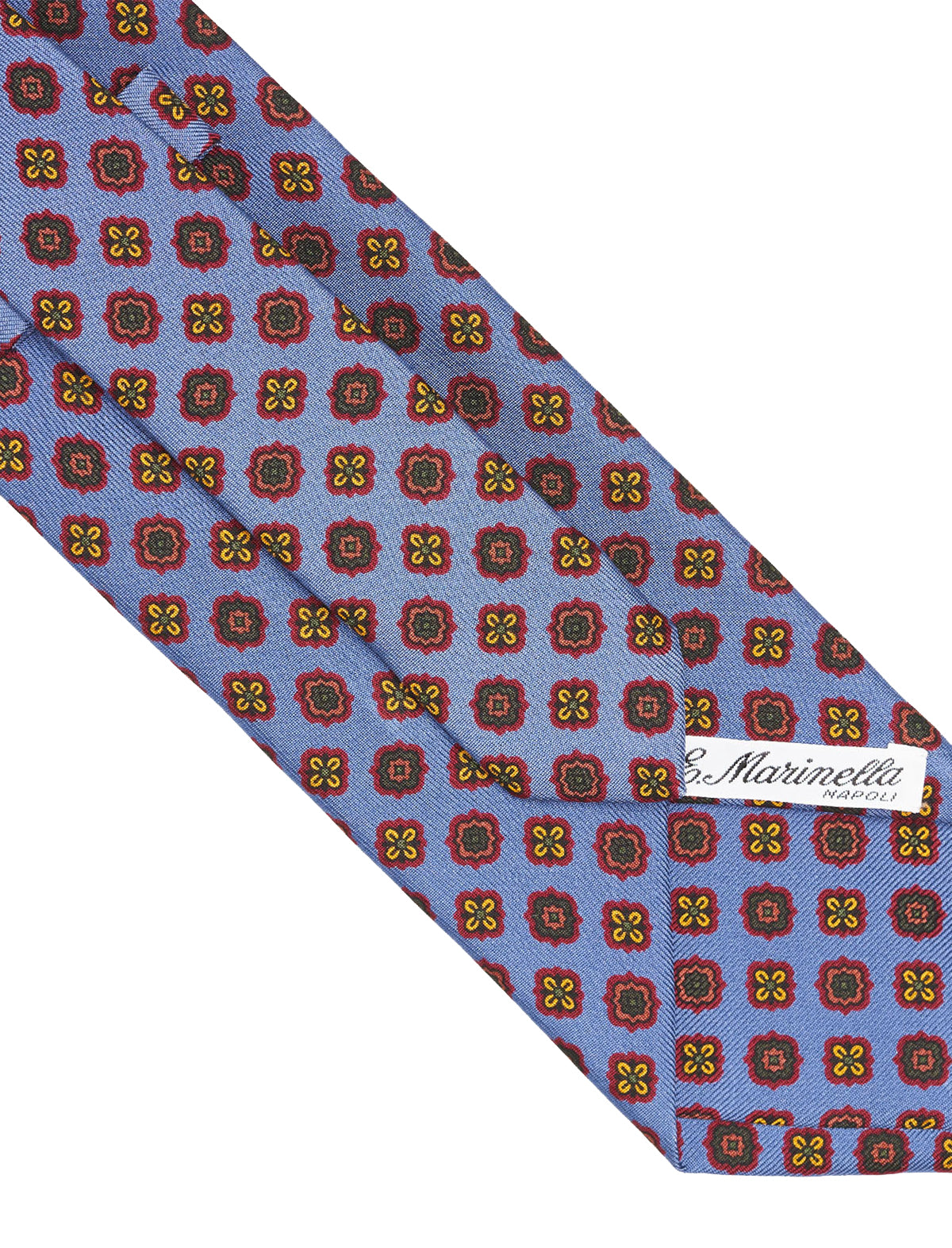 E.Marinella Hand-Printed Silk Tie in Mid-Blue Floral