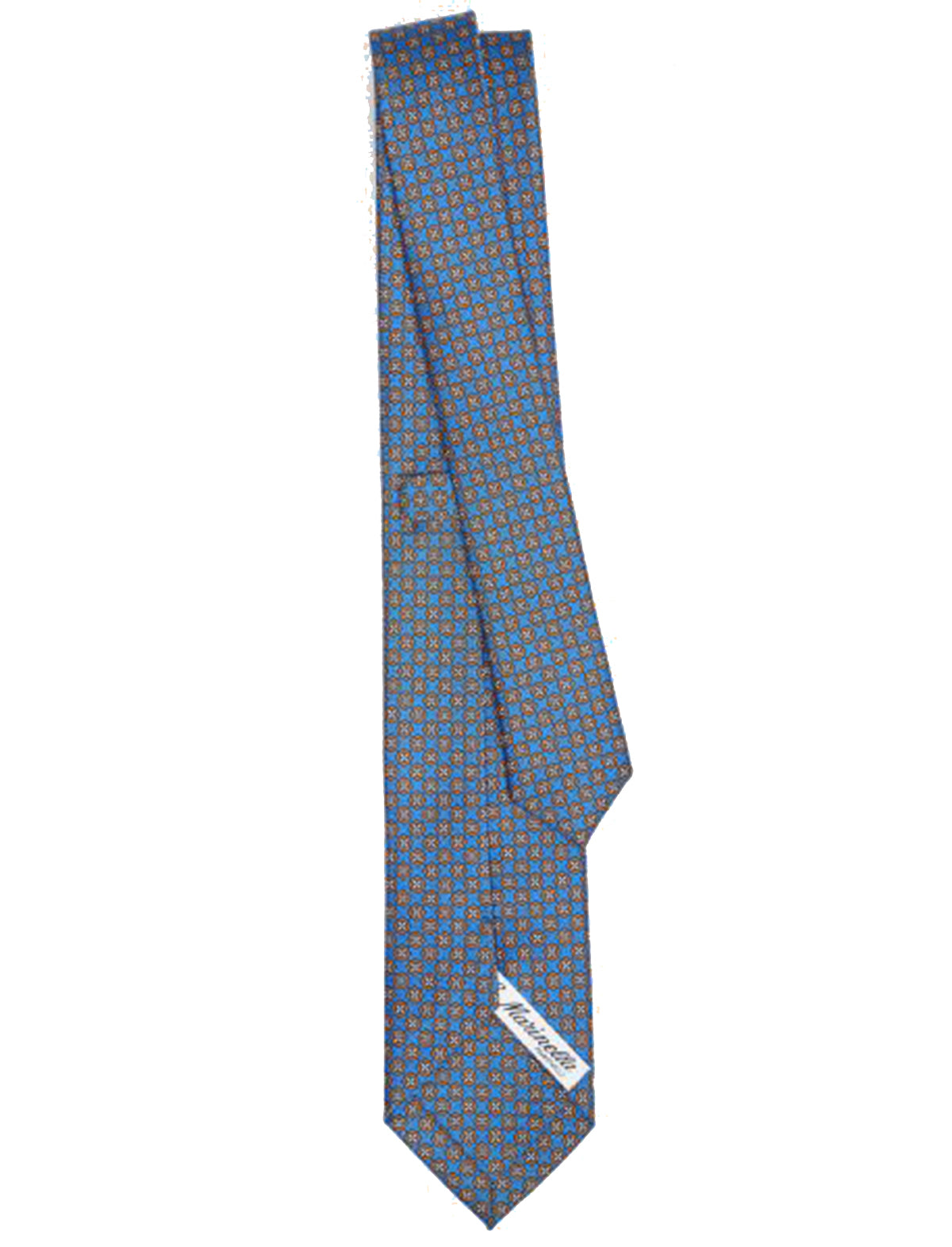E.Marinella Hand-Printed Silk Tie in Geometric Blue
