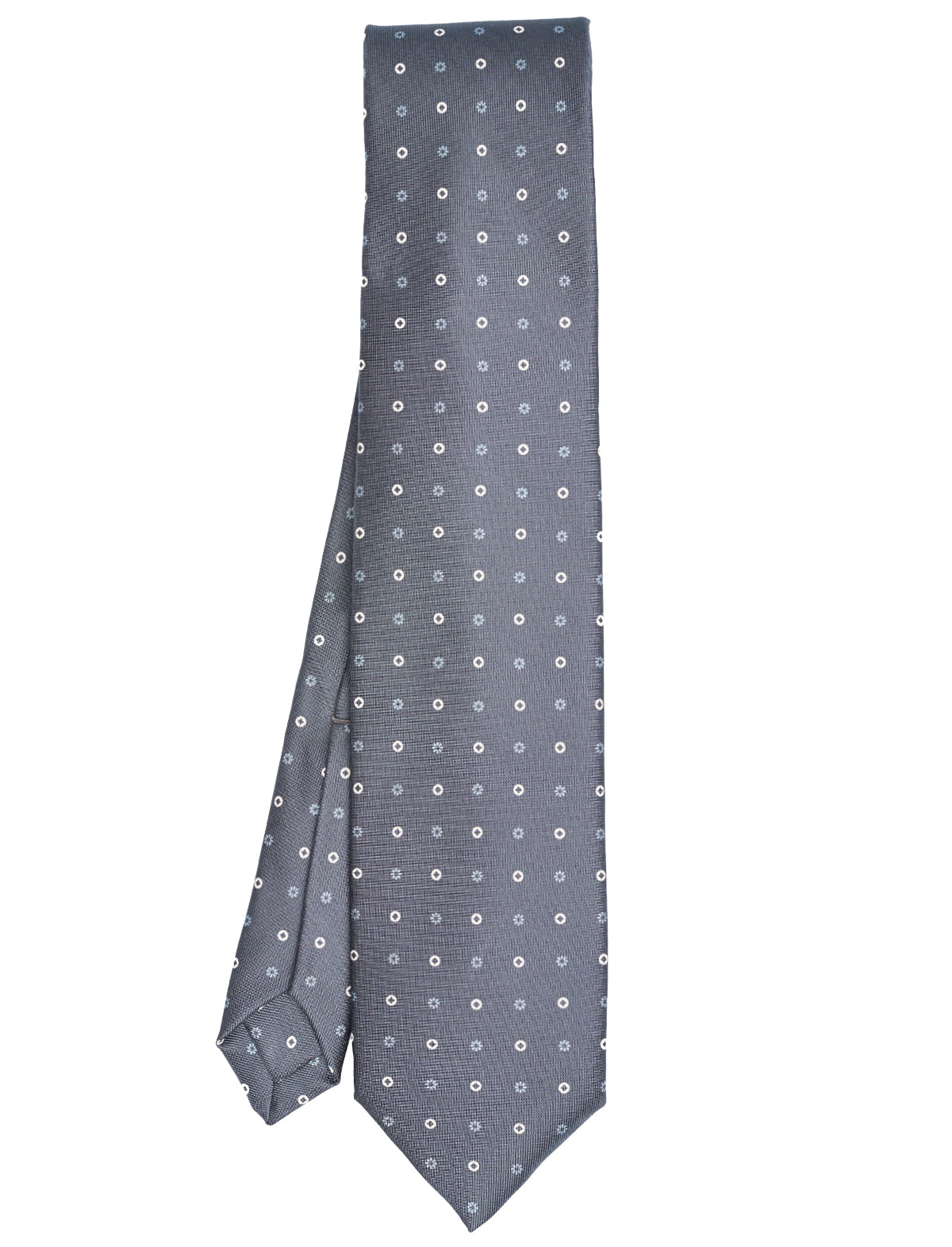 E.Marinella Hand-Printed Nine-Fold Silk Tie in Grey