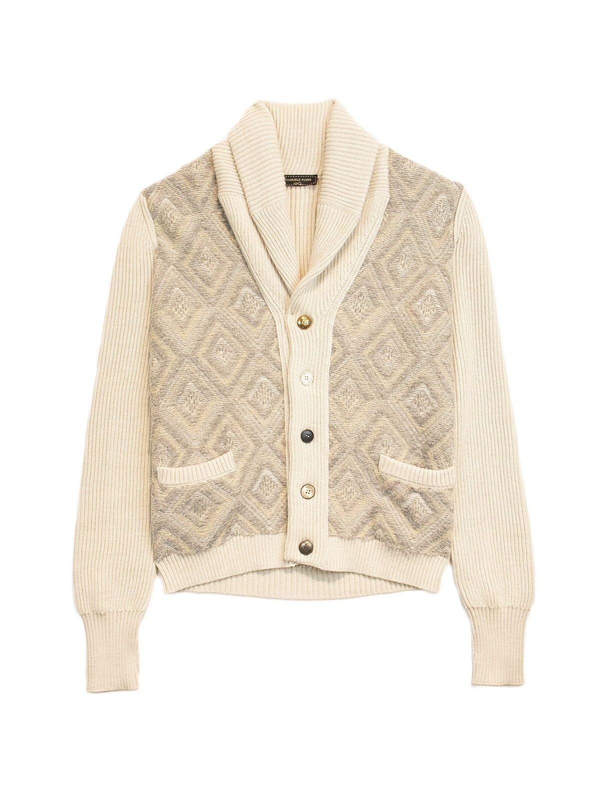 GABRIELE PASINI Shawl-Collared Wool Cardigan in Cream | CLOSET Singapore